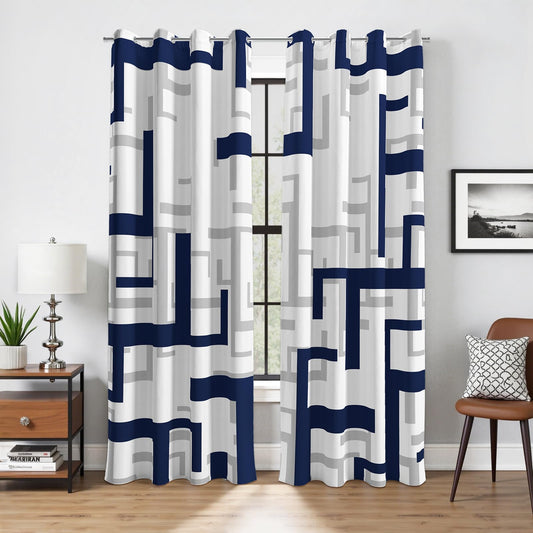 weesire Modern Blackout Curtains for Bedroom Living Room 2 Panels 100% Blackout Blue and White Pattern Curtains Abstract Curtains, 52x84 Inches