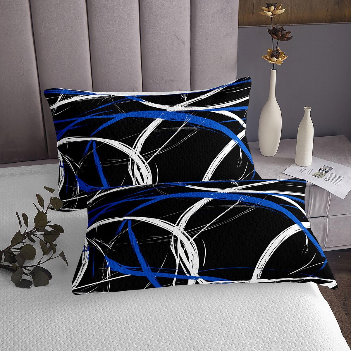 jejeloiu Modern Abstract Bedspread Quilts Blue Stripe Coverlet Set Queen Size for Kids Boys Girls Geometric Aesthetic Quilted Coverlet for All Season with 2 Pillowcases Microfiber
