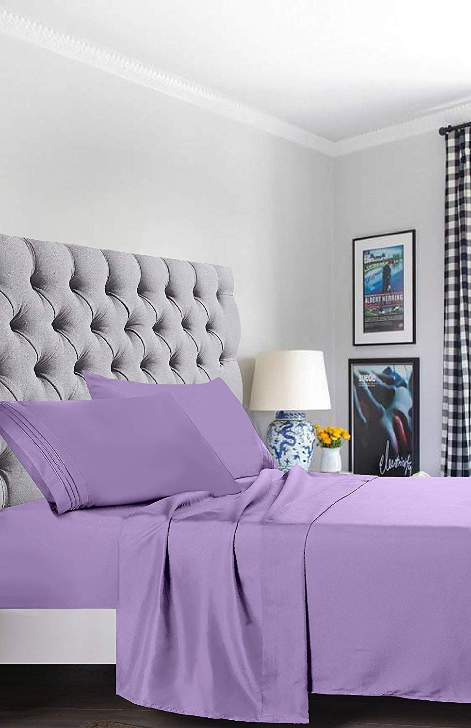 Elegant Comfort 1500 Premier Luxury Hotel Quality Super Soft Wrinkle Free and Fade Resistant 4-Piece Bed Sheet Set, Queen Lilac