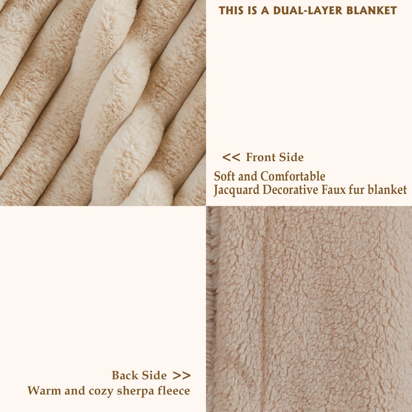Serenhom 50x60 Inches Ultra-Soft Fuzzy Faux Fur Throw Blanket, Plush Striped Blanket - Thick, Warm Sherpa for Couch, Sofa, Bedroom, Camping - Decorative Blanket for Cozy Warmth, Beige
