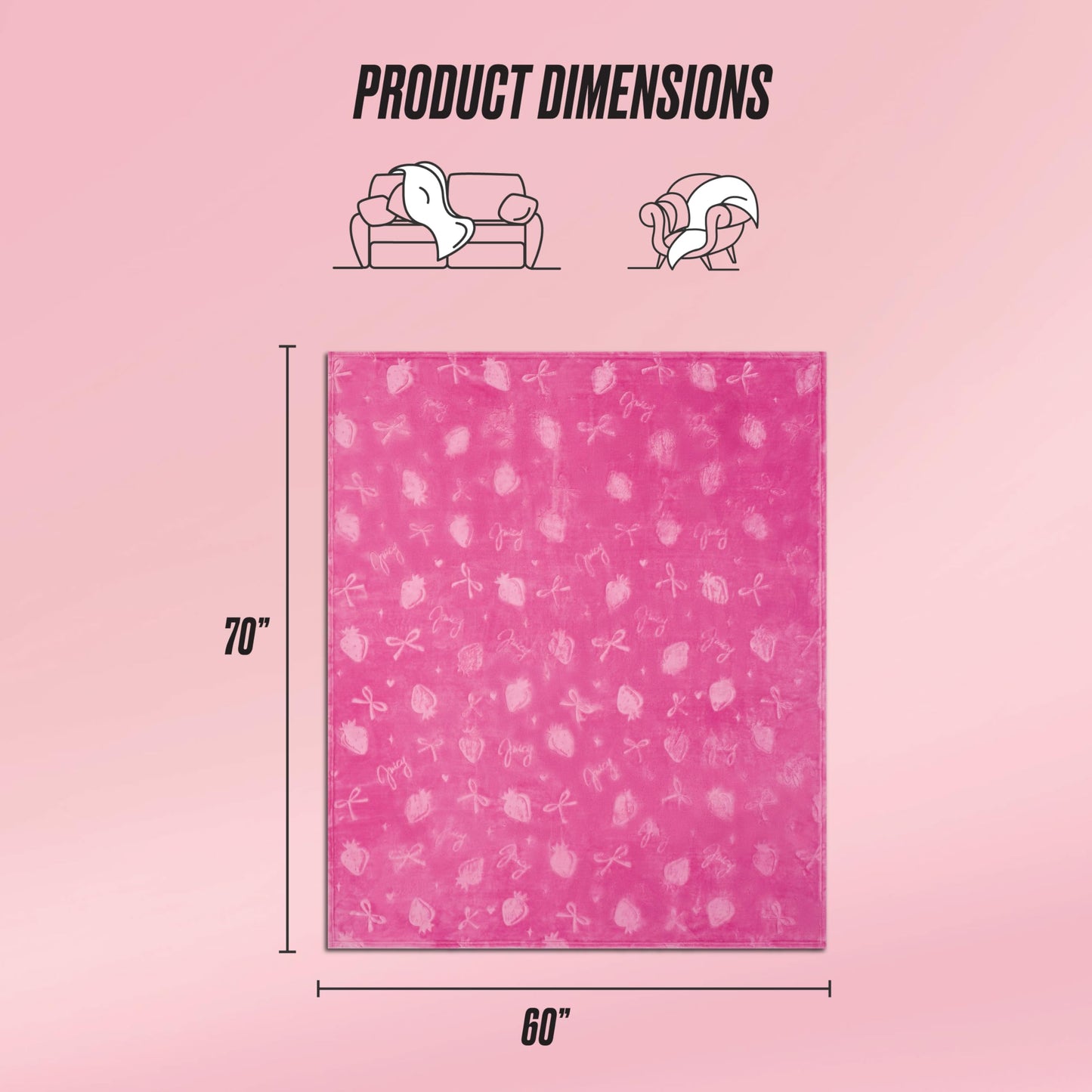 Juicy Couture Embossed Plush 60"x70" Oversized Throw Blanket, Berry Bow Hot Pink