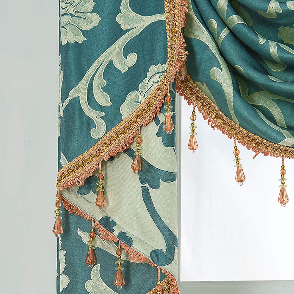 BOYOUTH Jacquard Swags Waterfall Curtain Valance,European Style Rod Pocket Top Valances for Living Room,Bedroom,Light Blue,78 Inches Width,1 Panel