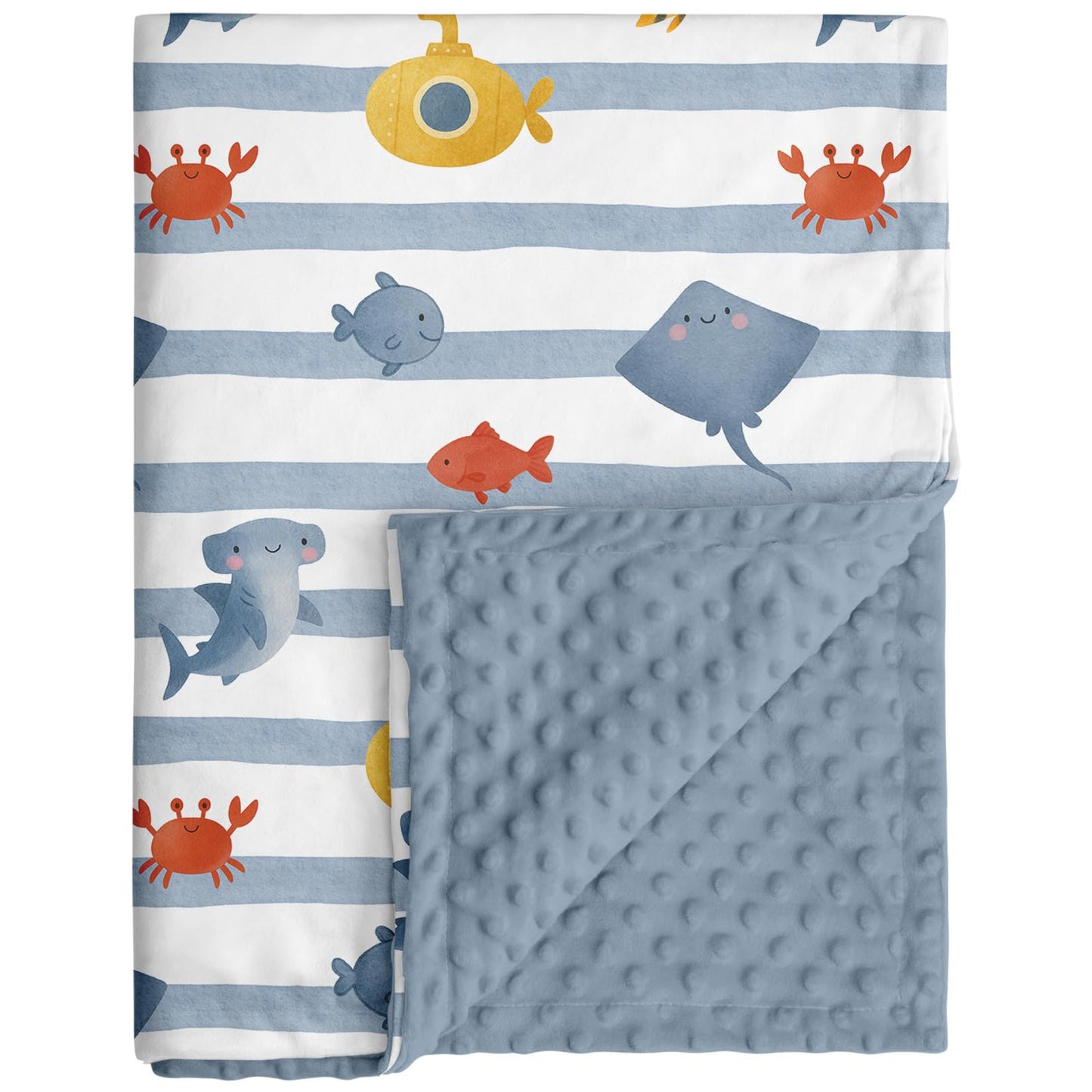 CIVARUA KIDS Baby Minky Blanket for Boys Girl, Super Soft Newborn Nursery Blanket with Double Layer Dotted Backing, 30x40 Cozy Printed Bed Throw Blanket, Undersea World