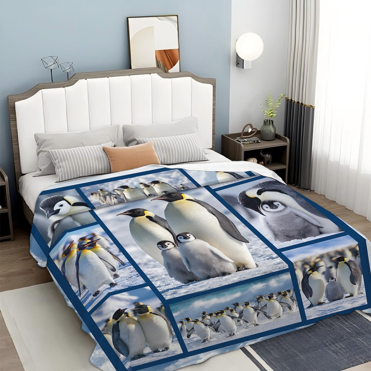 Penguin Blanket for Kids, Cute Penguin Throw Fleece Blanket Gifts for Boys Girls, Warm Cozy Soft Flannel Stuff for Bed Sofa Couch 50" x 40"