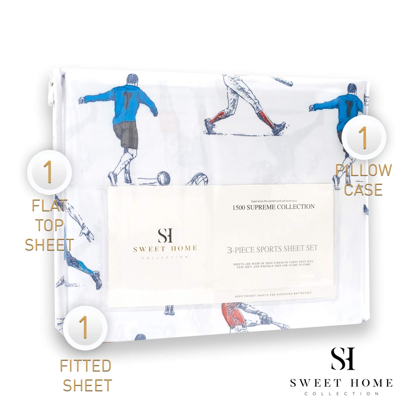 1500 Supreme Kids Bed Sheet Collection - Fun Colorful and Comfortable Boys and Girls Toddler Sheet Sets - Deep Pocket Wrinkle Free Soft and Cozy Bedding - Twin, Sports