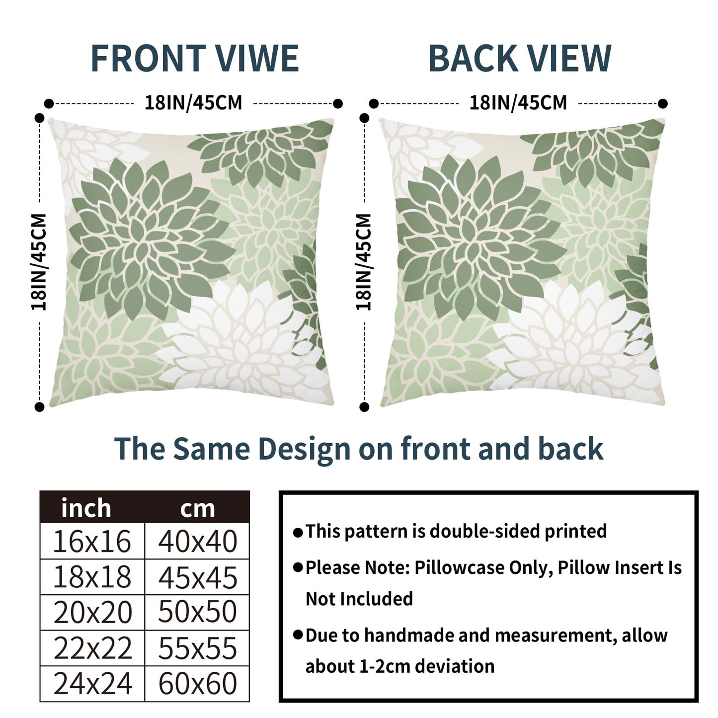 aportt Sage Green White Floral Pillow Covers 18X18 Inch Set of 2 Geometric Dahlia Flower Decorative Pillow Cases Modern Cotton Linen Cushion Case Farmhouse Home Decor for Sofa Couch Bedroom