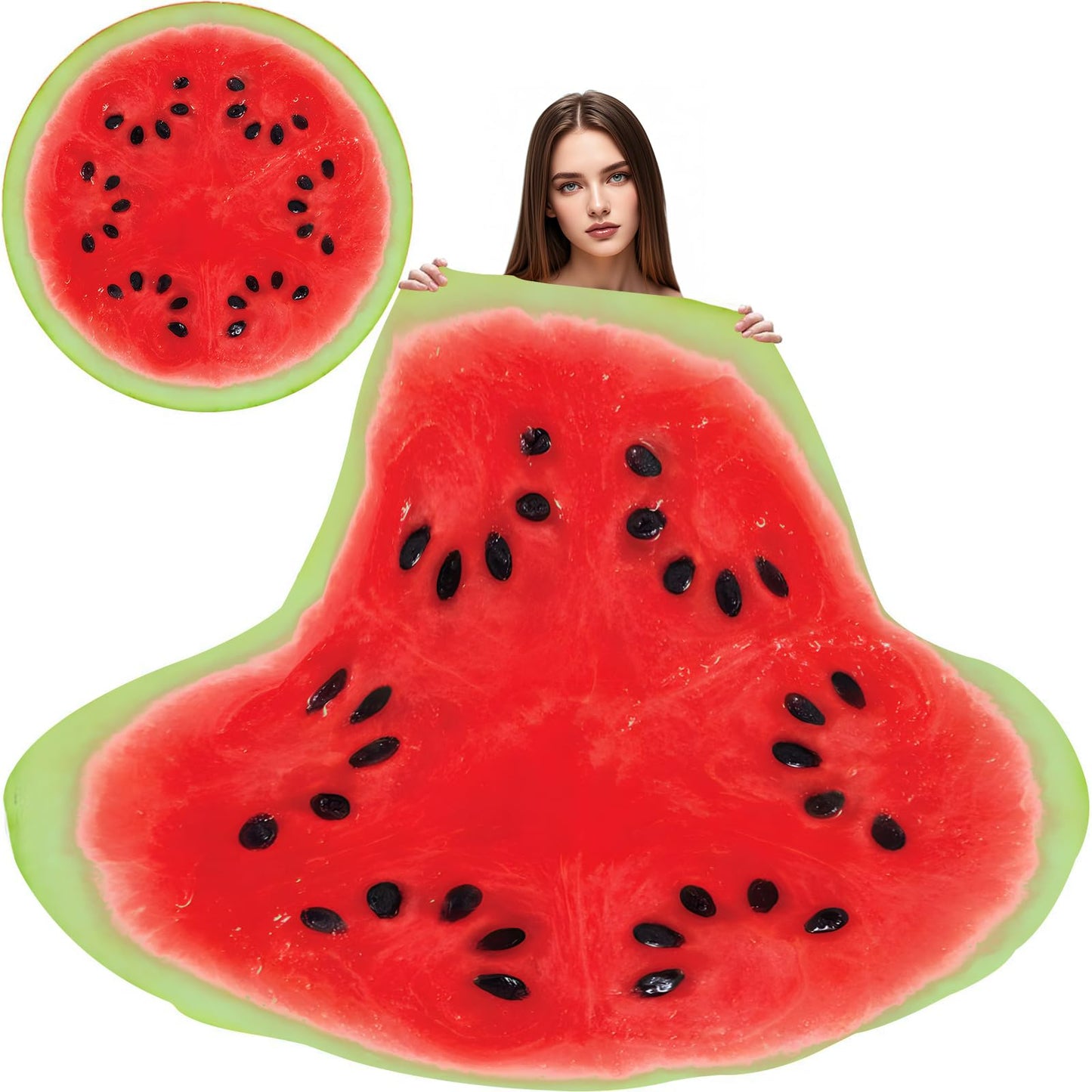 Watermelon Blanket for Kids Adults Round Cozy Flannel Funny Gifts Realistic Food Throw Blankets Novelty Soft for Men Women for Bed Couch 48 Inches