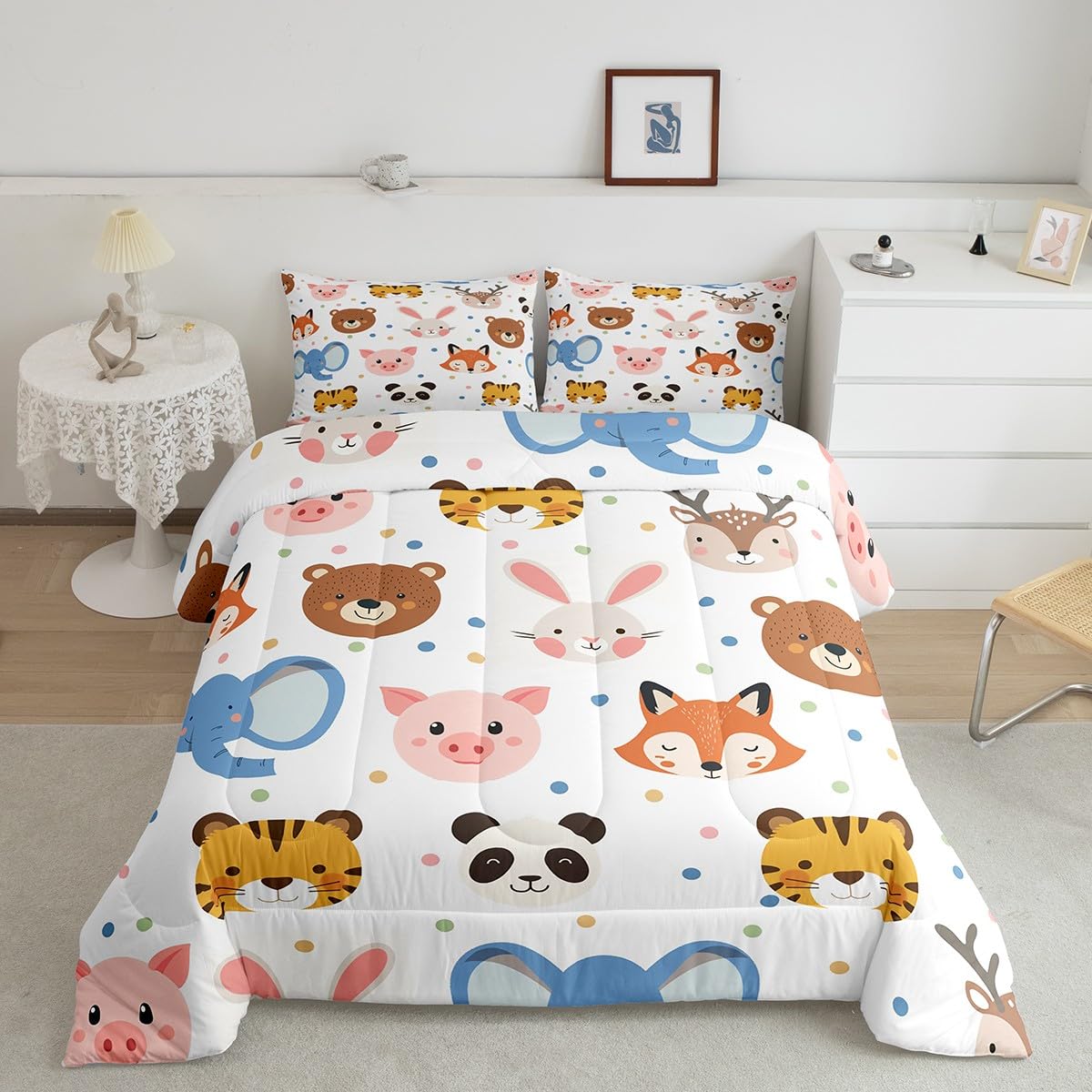 Feelyou Zoo Animal Comforter Set Twin Size Cartoon Animal Bedding Set for Boys Girls Teens Bedroom Decor Wildlife Comforter Women Men Africa Safari Duvet Set with 1 Pillow Case