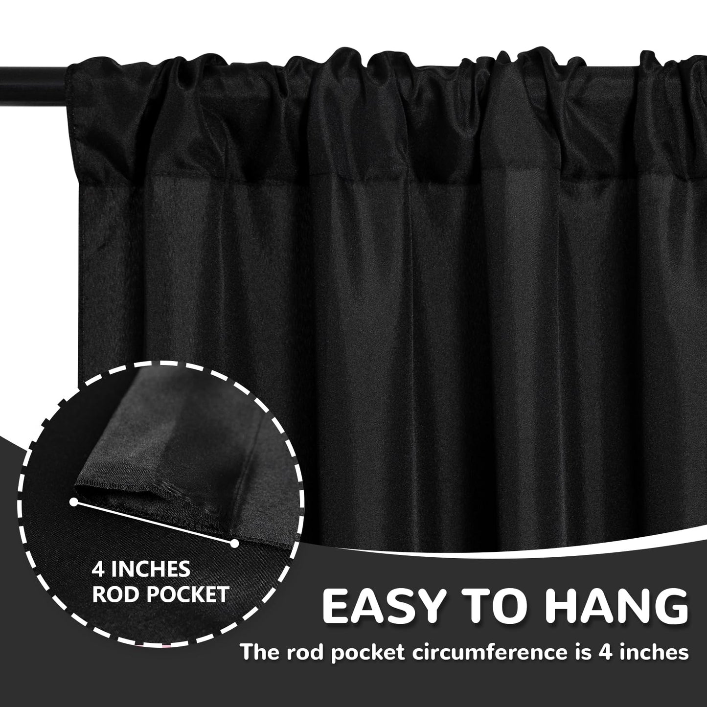 MEETSKY Black Backdrop Curtains for Parties - 10ft x 8ft Party Photo Background Curtain Rod Pocket Fabric Drapes Panels for Boys Birthday Holiday Home Halloween Decoration, 5ft x 8ft, 2 Panels