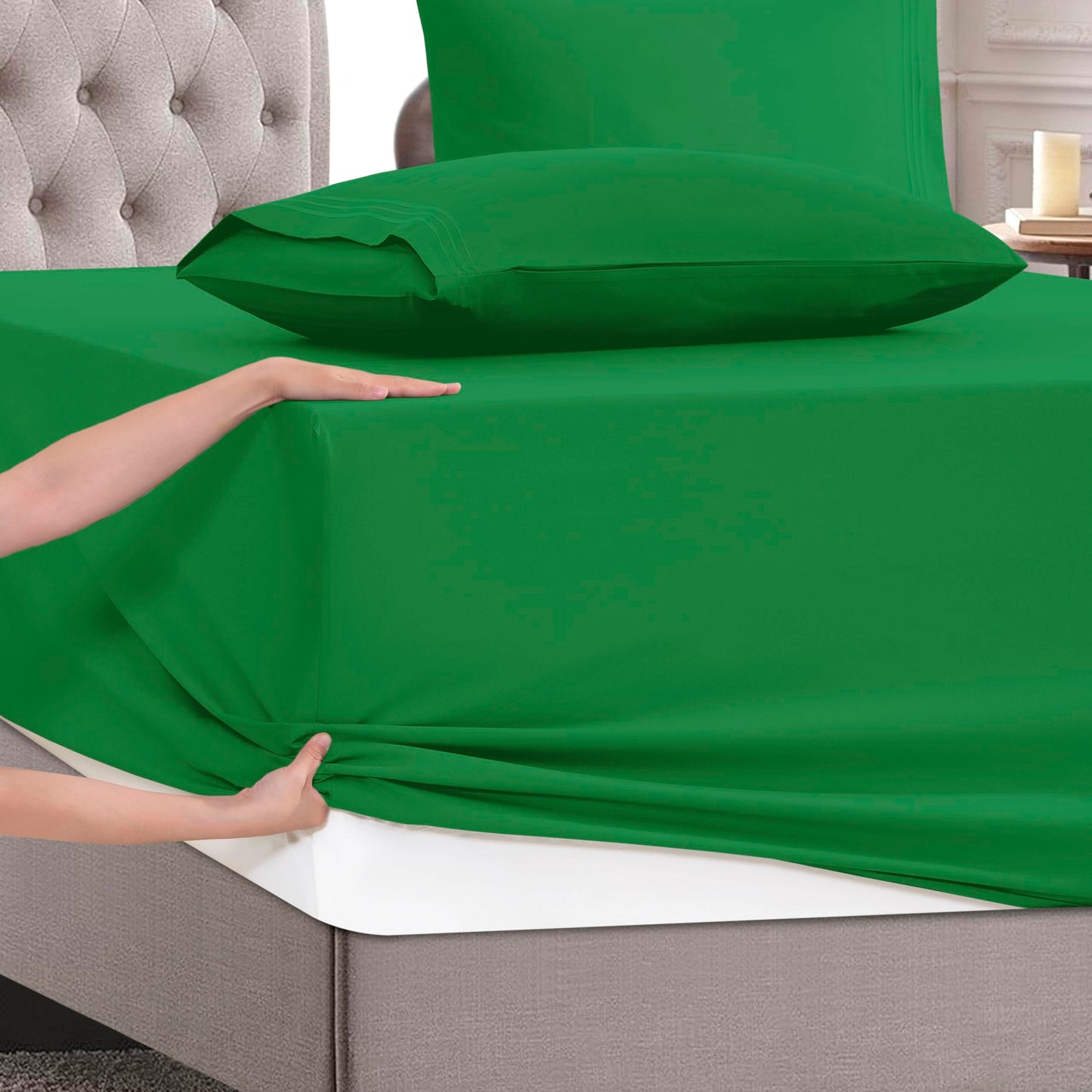 Mocassi Full Size 4-Piece Bed Sheet Set - 1800 Premium Hotel Quality Microfiber 18-24 Inches Extra Deep Pocket Fitted Sheet- Luxury Soft, Breathable, Wrinkle, and Fade Resistant, Emerald Green