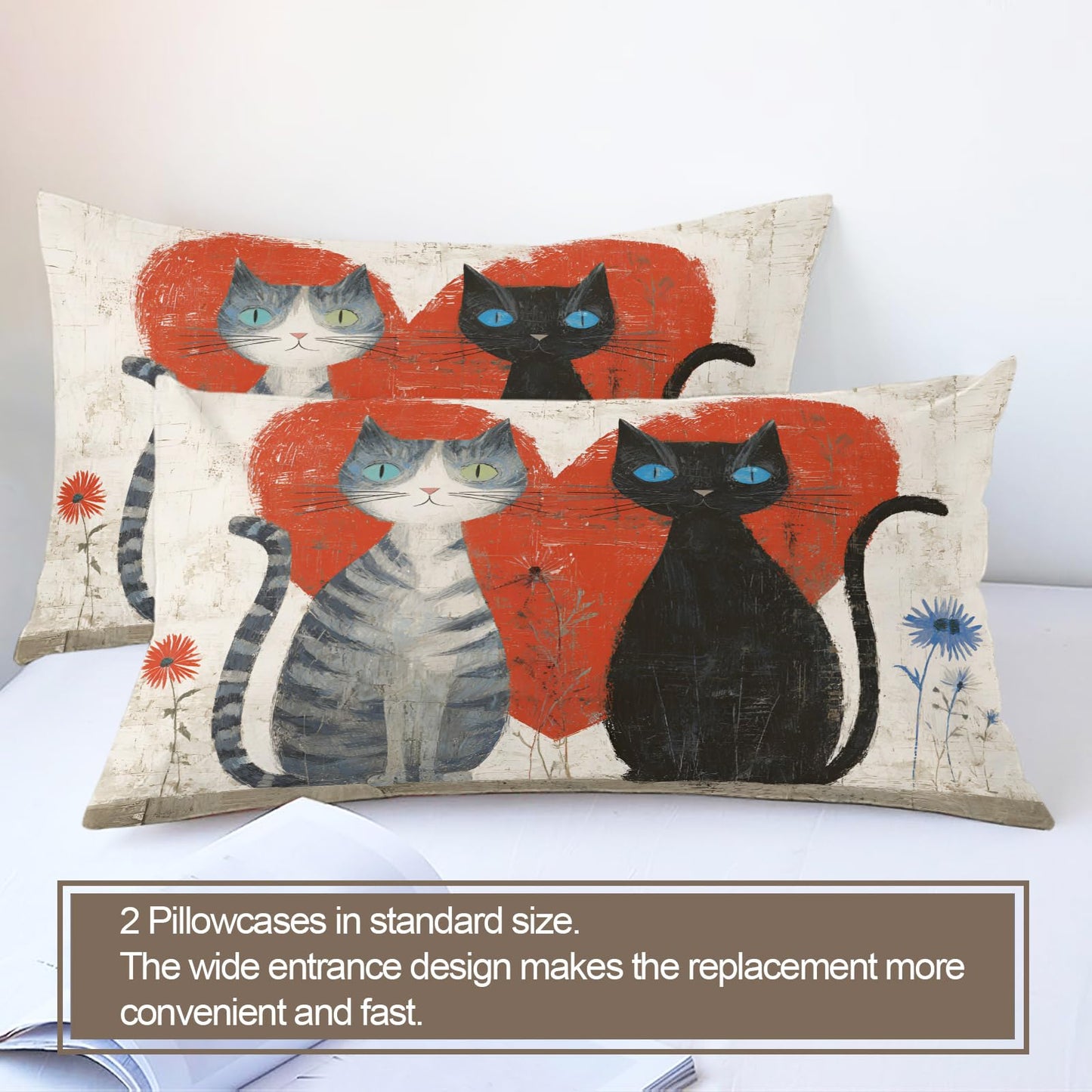 ZAMODE Cat Comforter Cover Oversized King Size 120" x 98", Cartoon Cat Duvet Cover, Fantasy Pet Kitten Bedding Set with 2 Pillowcases