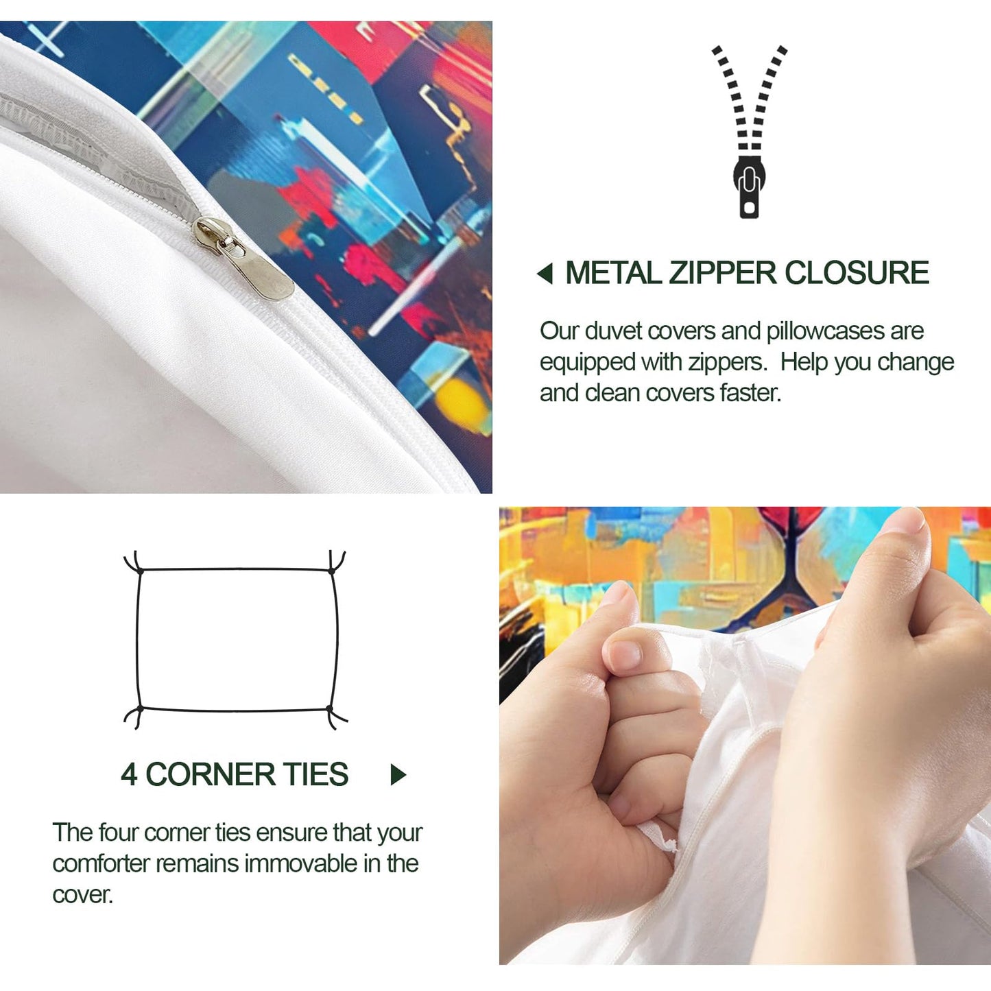 ZAMODE Cat Duvet Cover Queen Size, Mystic Pet Kitten Comforter Cover 90" x 90" & 2 Pillowcases, Sci-Fi Cats Bedding Set with Zipper Ties