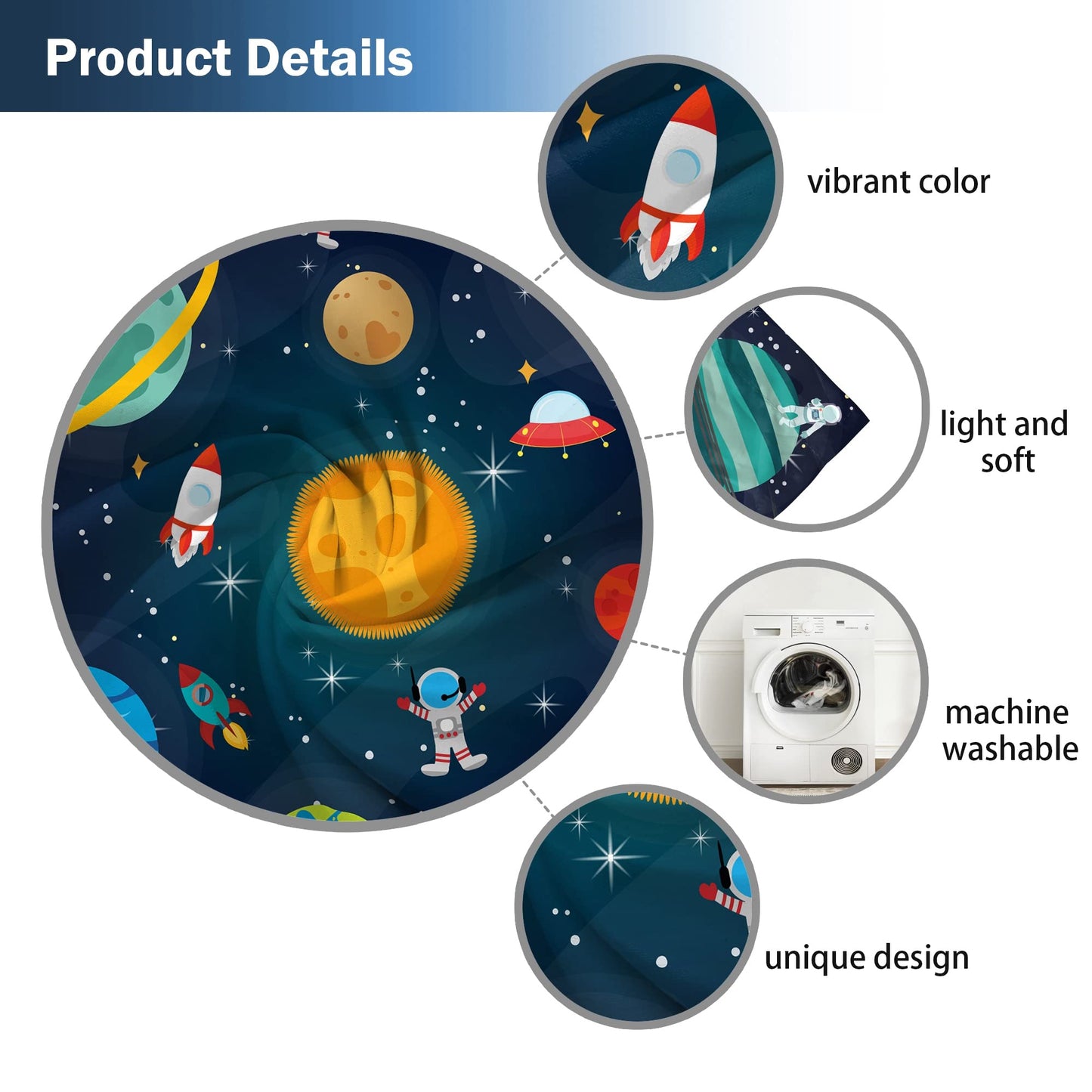 Yilinata Outer Space Window Curtains for Kids Boys Girls Universe Planet Galaxy Astronaut Baby Living Room Bedroom Nursery Toddler Home Rod Pocket Drapes Party Decor Durable Fabric 84 in x 84 in