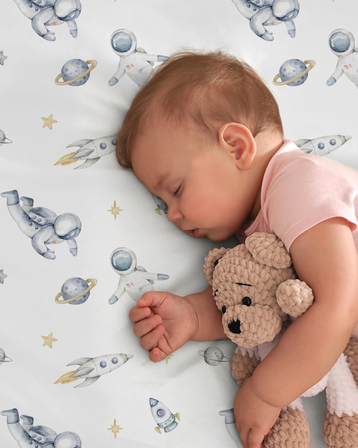 FIEMOL Baby Crib Sheets for Boys and Girls, Toddler Bed Sheets Fitted for 52”x28” Standard Crib and Toddler Mattresses, 4 Pack Soft Stretchy Microfiber Blue Space Astronaut