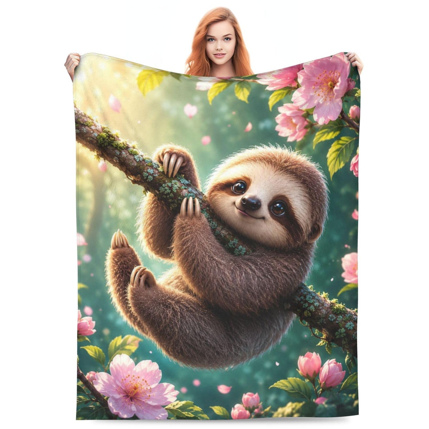 TZJCCMAY Cute Sloth Blanket for Kids Women Adults, Floral Animal Lovers Throw Blankets, Soft Lightweight Fleece for Bed Sofa Home Living Room Decor, Birthday Gifts, 50x60in