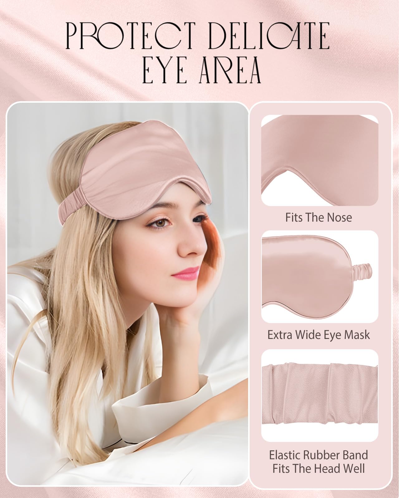 Miss Adola Mulberry Silk Pillowcase Set - 1 Pc Silk Pillowcase with Eye Mask & Scrunchie, Soft Standard 20"x26" Pillow Case for Hair and Skin, Sleeping Gift for Women, Blush Pink
