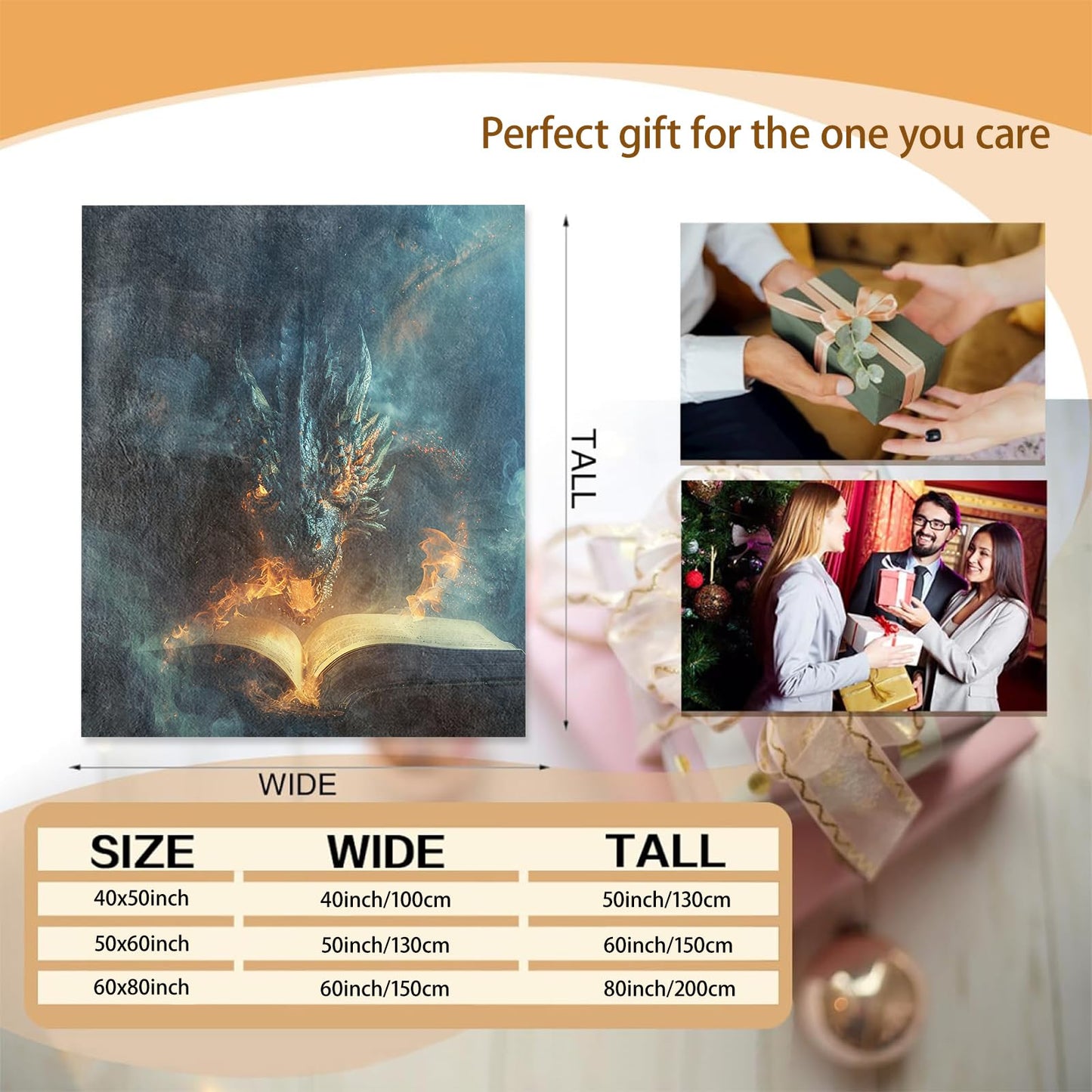 Fantasy Fire-Breathing Dragon and Magic Book Theme Blanket Gifts for Women Girls, Soft Warm Lightweight Flannel Throw Blankets for Living Room Home Sofa Travel Decor 50" x 60"