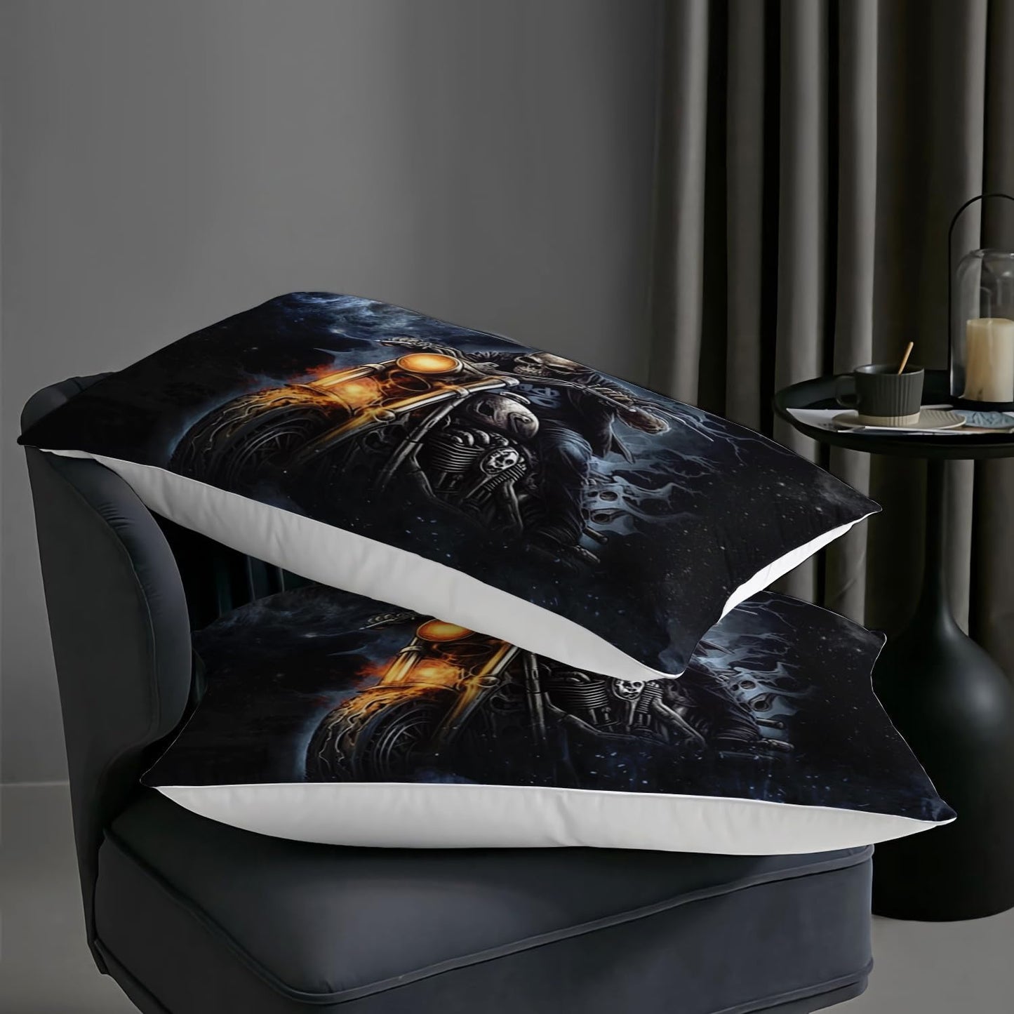 AILONEN Boys Skull Queen Size Comforter Set, Motor Rider Skeleton Bone Bedding Set Howling Wolf Comforter Set,3 Pieces Galaxy Starry Skull Soft Comforter Set, 1 Quilt and 2 Pillowcases