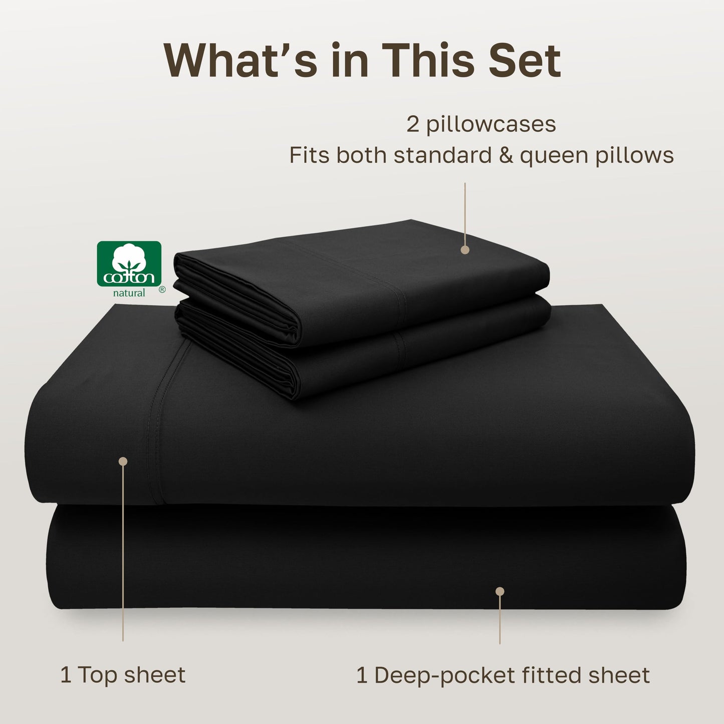 California Design Den Full Sheet Set - Luxury 600 Thread Count Sateen, Natural 100% Cotton Bed Sheets, Fully Elasticized Deep Pockets, Crisp, Cool and Durable Bedding - Black
