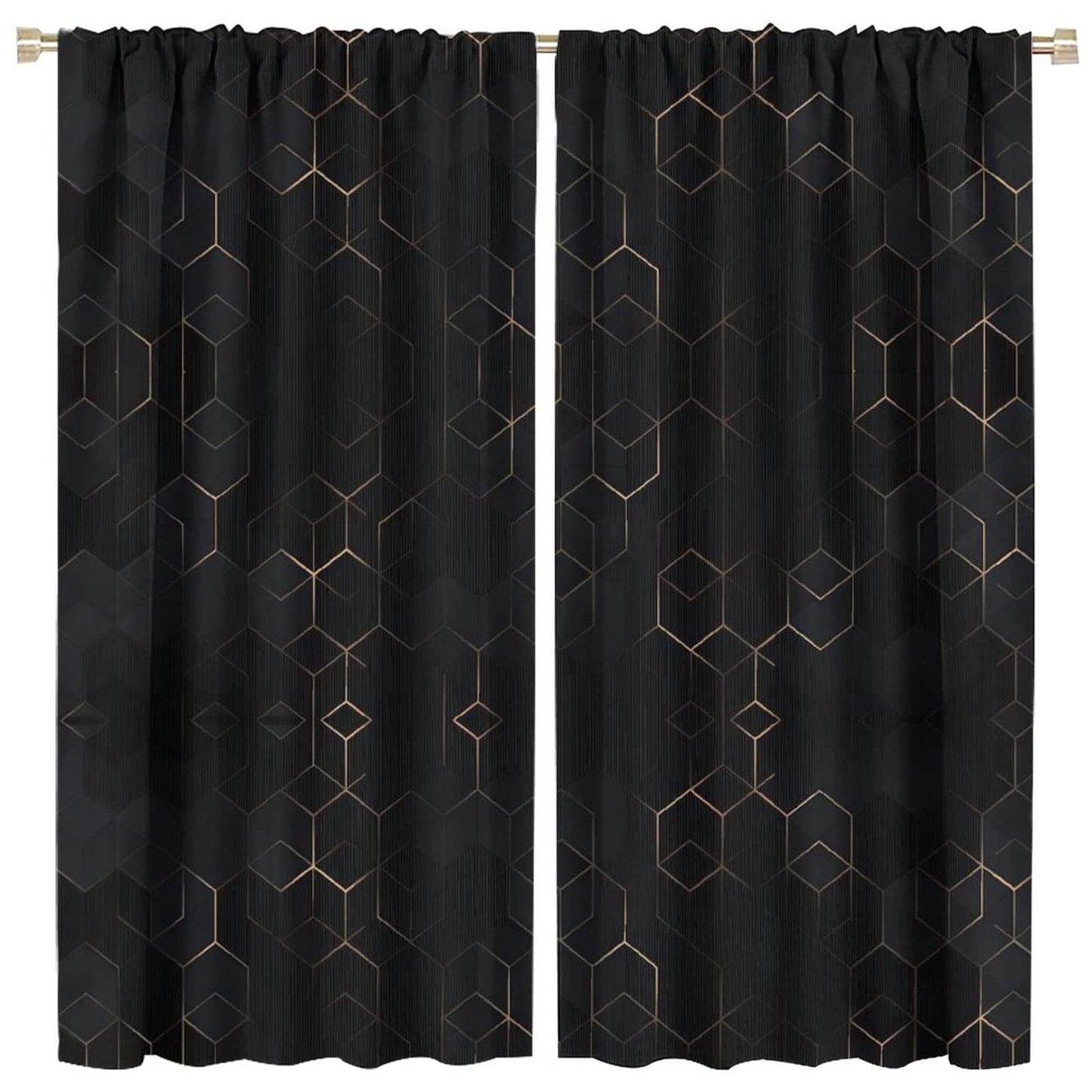 Luxury Abstract Blackout Curtains,Black Golden Light Lines Geometric Texture Illustration Blackout Window Door Curtains for Living Room Bedroom Decor W42xL45in