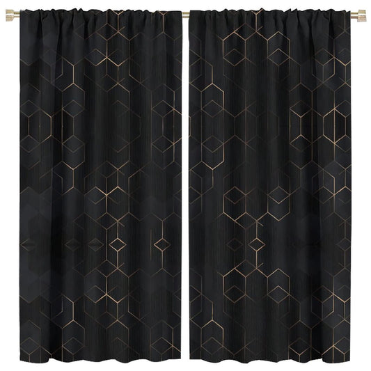 Luxury Abstract Blackout Curtains,Black Golden Light Lines Geometric Texture Illustration Blackout Window Door Curtains for Living Room Bedroom Decor W42xL45in