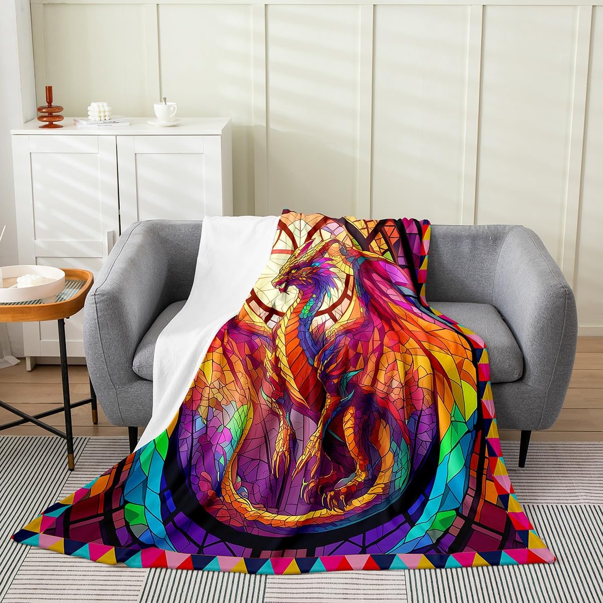 Feelyou Dragon Plush Throw Blanket Queen 90"x90" Dragon Stuff Flannel Fleece Blanket for Boys Girls Teens Wild Life All Season Bed Blanket Dragon Decor Blanket Room Decor Orange