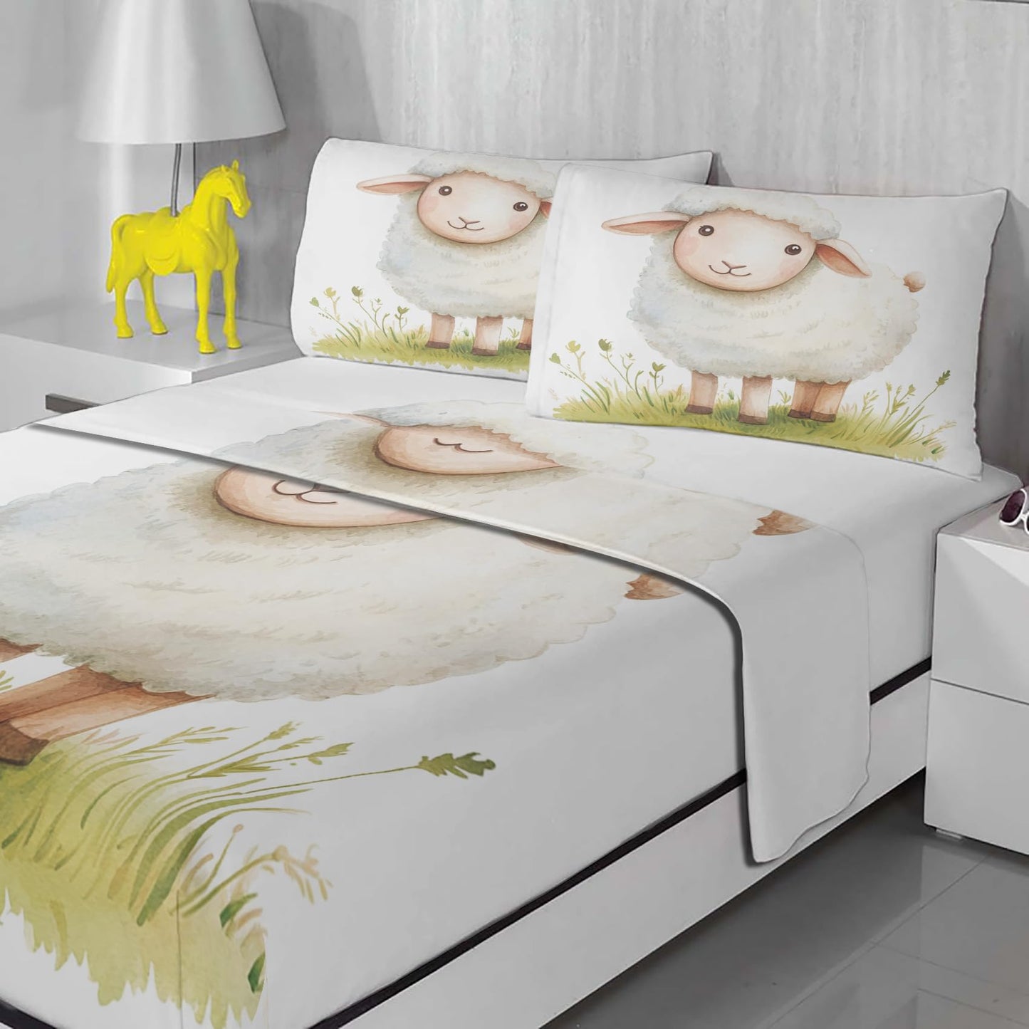 Rejkxyw King Size Sheets Set Cartoon Sheep - Goat Bed Sheets - Kids Boys Girls Sheet Set - 12 Inch Deep Pocket - Ultra Soft Winkle Free Microfiber Bedding Sheets & Pillowcases 4 Piece