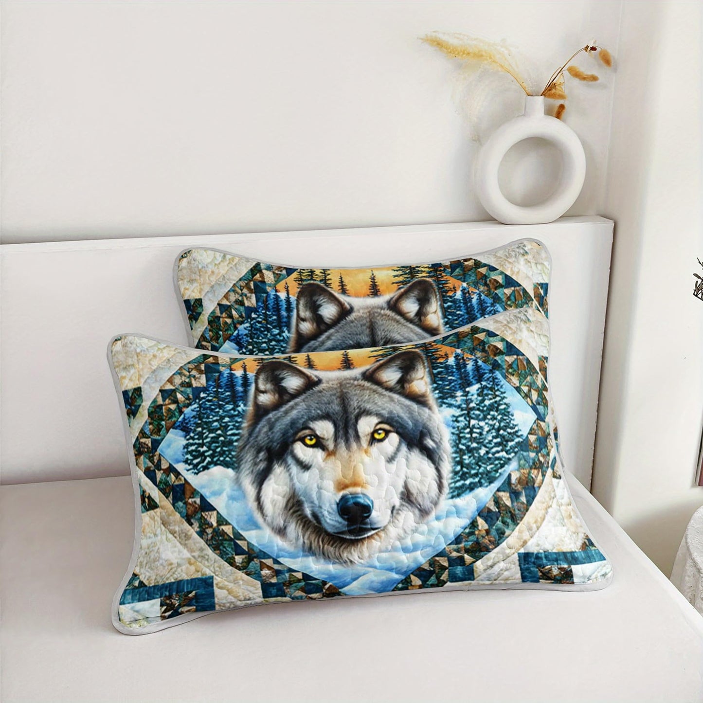 Tuzaovy Wolf Animal Quilt Bedding Set Queen Size for Kid Teen,Wolf Bedspread Sets Bedding Cozy Winter Bedroom Decor,Geometric Animal Print Bed Cover Queen for Boys Girls Bedroom Decor