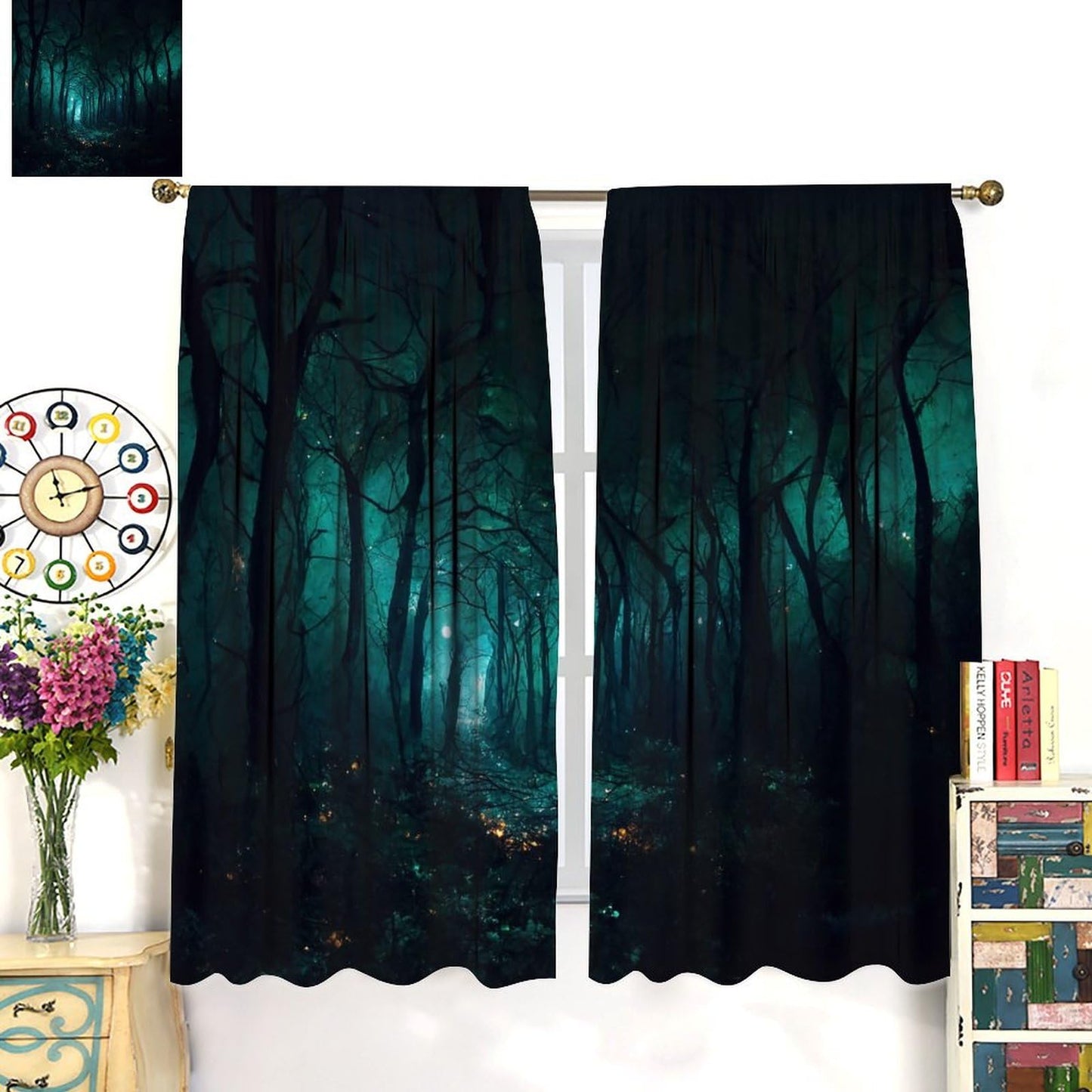DDCBNS Dark Forest Window Curtains,Abstract Gothic Nature Woodland Nightscape Window Treatments for Bedroom Living Room Polyester Drapes 2 Panels Set,Total Size 42 x 45 Inch