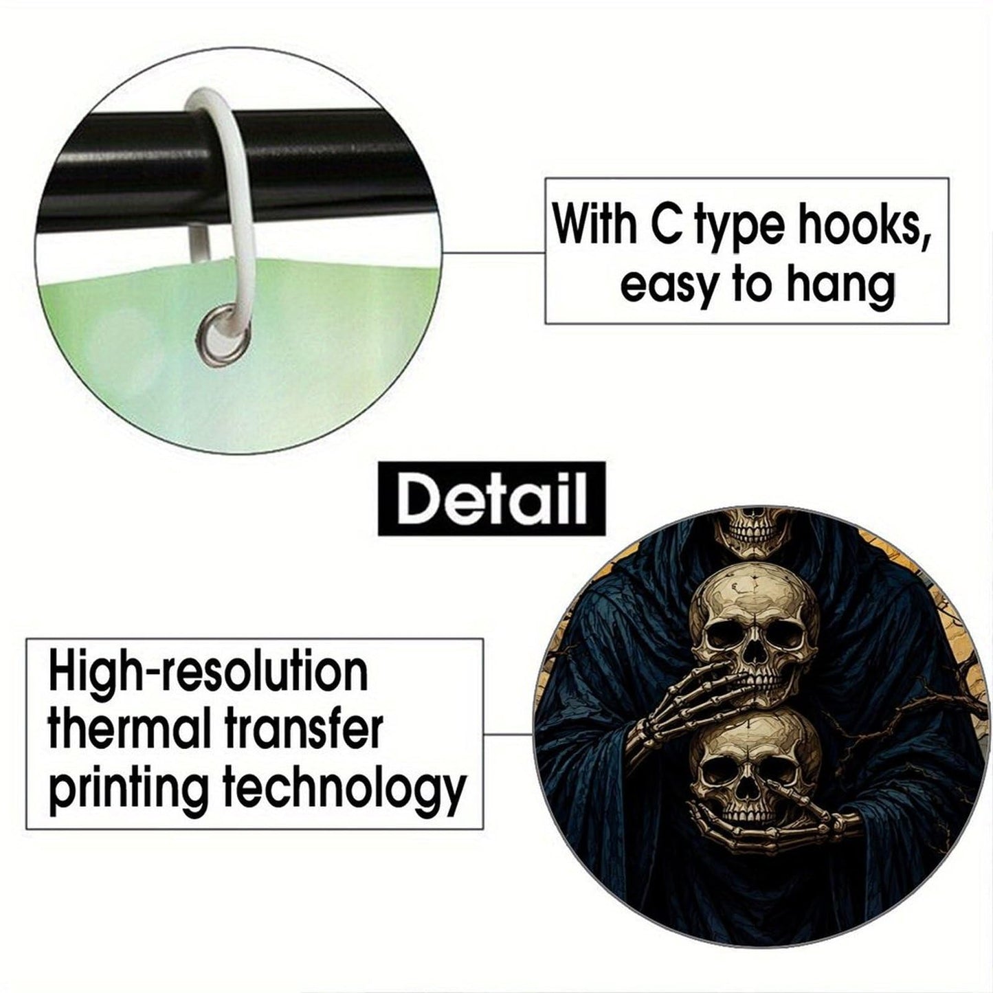 bladesgsd Gothic Skulls and Ravens Stained Glass Art Shower Curtain with 12 Hooks 72x72Inch, Polyester Bathroom Curtain, Privacy Shower Curtain for Bathtub, Shower Stall, Apartment, Guest Bathroom