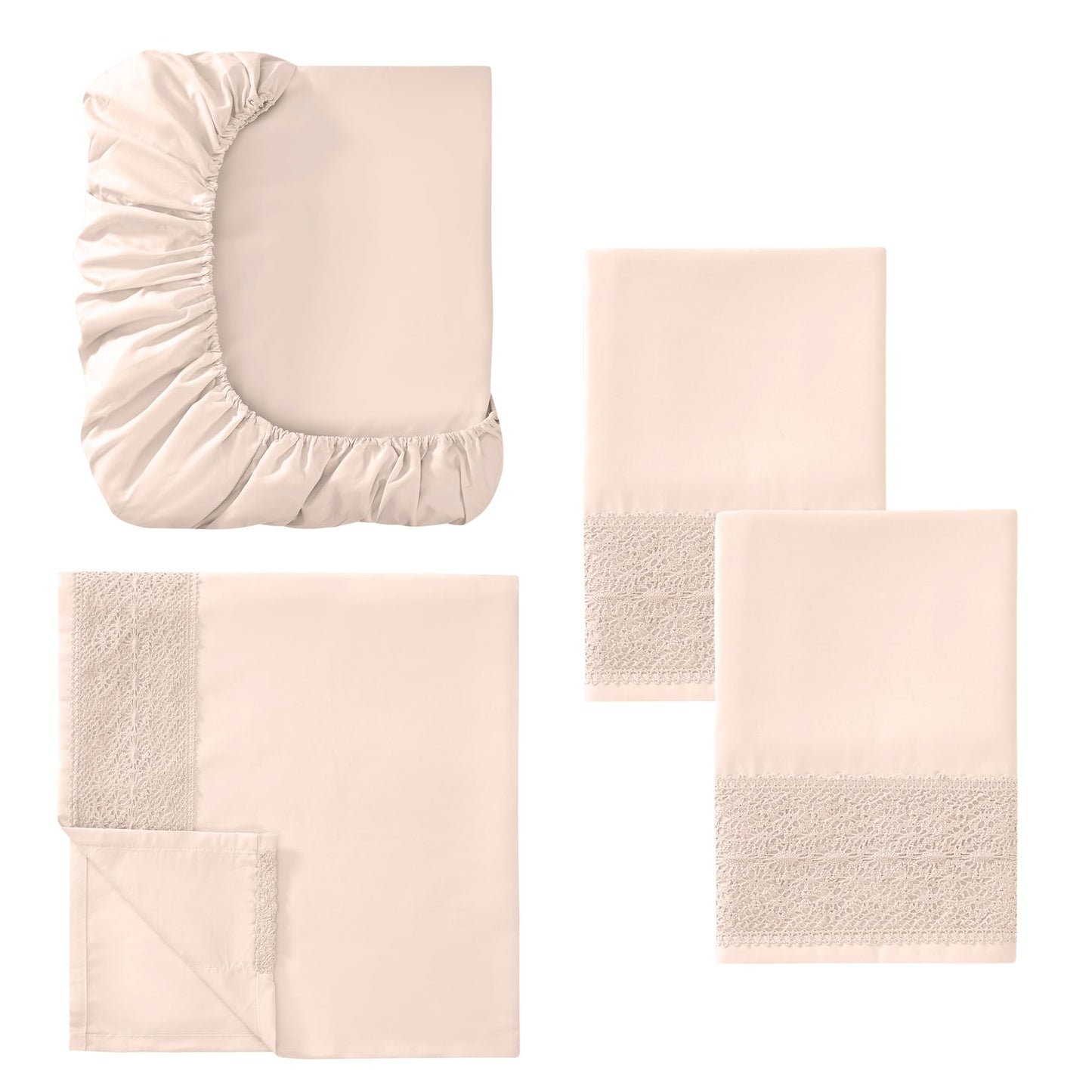 Modern Threads 3 Piece Microfiber Sheet Set – Soft Cooling Bed Sheets with Crochet Lace – Deep Pocket, Wrinkle Free, Breathable, Hotel Luxury Bedding, Blush Pink, Twin