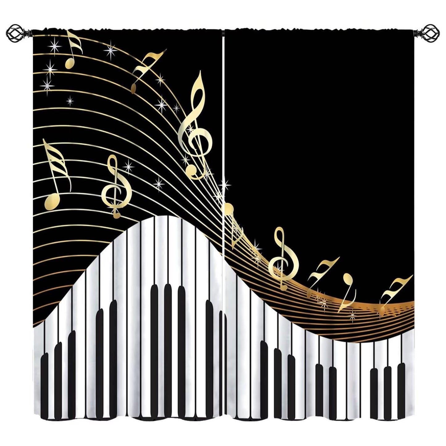 Black White Music Curtains，Abstract Piano Key Musical Notes Art Pattern Drapes Window 2 Panel Rod Pocket Curtain for Bedroom Living Room Decor 41" W X 45" L 30%