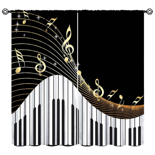 Black White Music Curtains，Abstract Piano Key Musical Notes Art Pattern Drapes Window 2 Panel Rod Pocket Curtain for Bedroom Living Room Decor 41" W X 45" L 30%