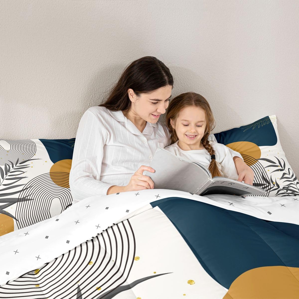 Erosebridal Boho Mid Century Twin Comforter Set, Contemporary Bohemian Minimalist Bedding Set, Abstract Geometric Comforter, Sage Tropical Palm Leaves Retro Elegant Zen Quilt for Kids Teens Adults