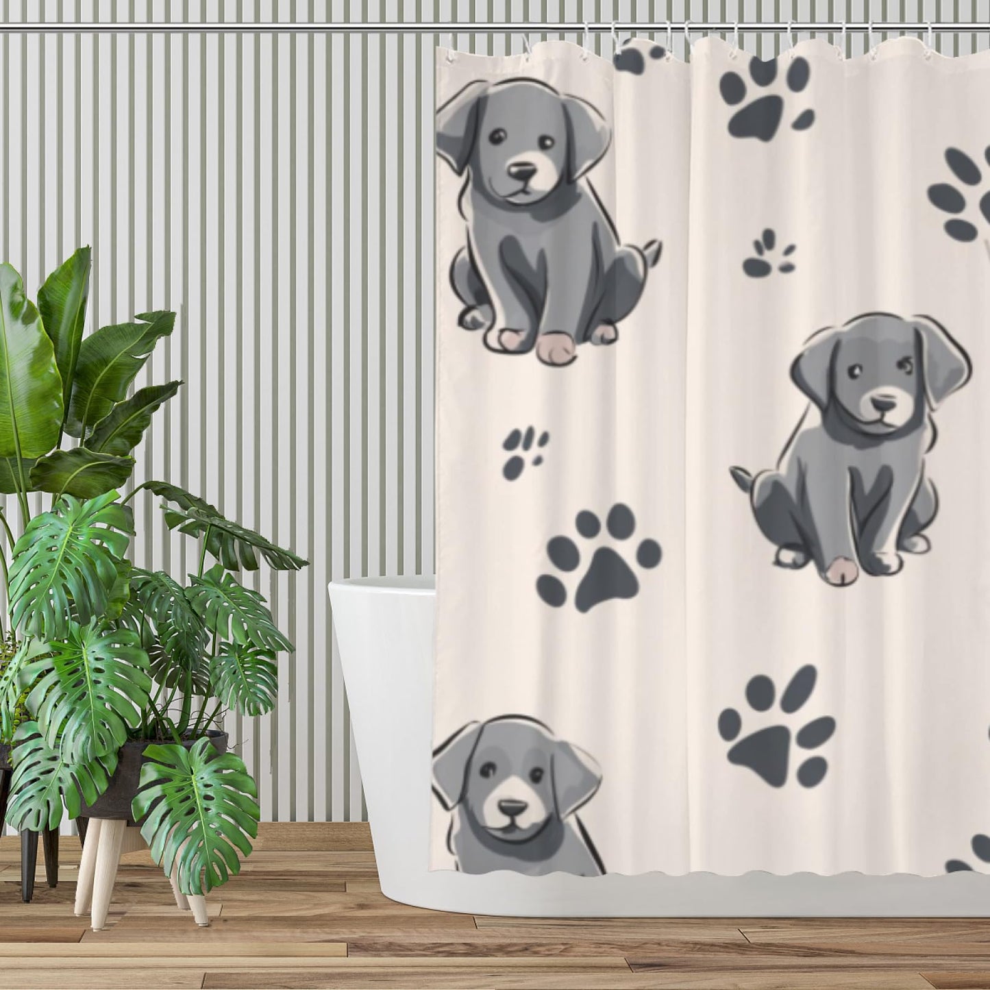 Wordatu Shower Curtain Colorful Pawprint Labrador Retriever Animal Paw Black and Gray Waterproof Polyester Fabric 72x72 Inches Set with Hooks
