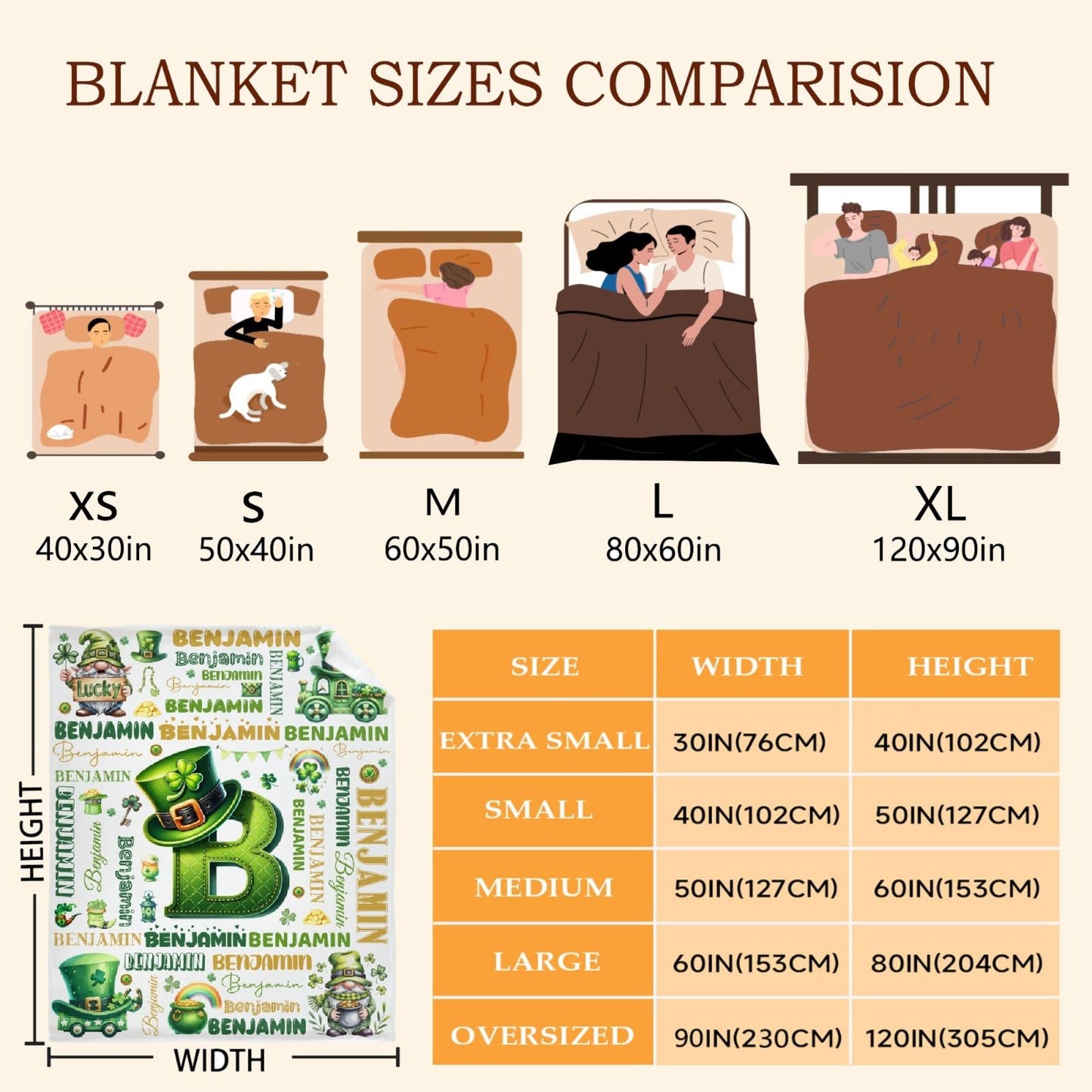 Personalized St Patrick's Day Blanket Soft Fuzzy Flannel Throw 40"x30" Decor for Bed Sofa