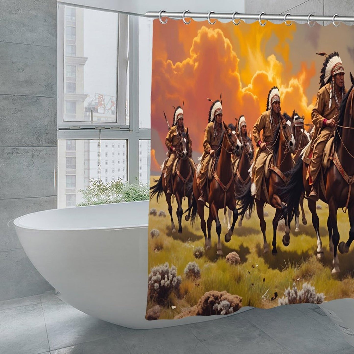 DGOGNFDNG Native American Horseback Riders Shower Curtain 71x71 Inches Waterproof and Bright Fabric Shower Curtains Bathroom Toilet Accessories Decor