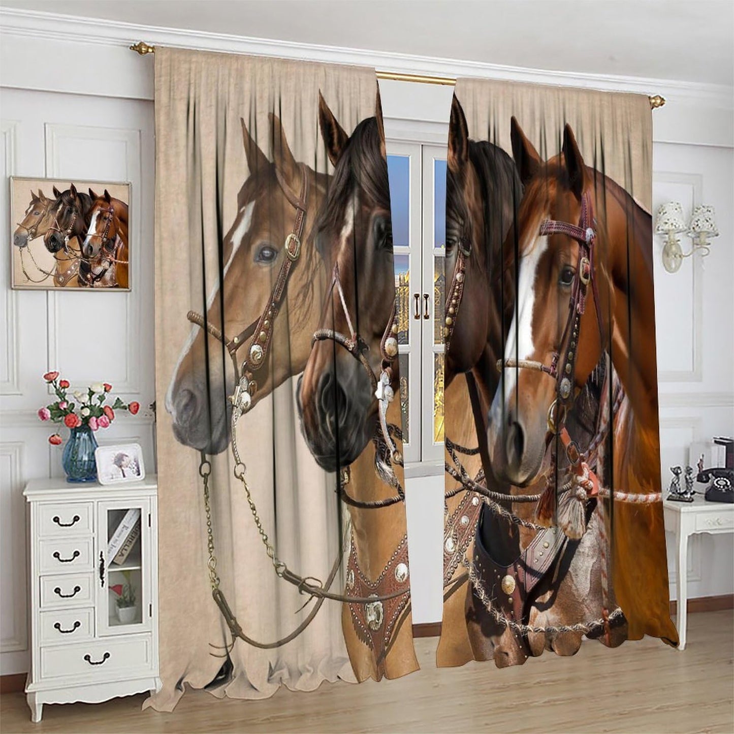 Yearn Jear Horse Window Curtains, Western Wild Horses Cowboy Curtains for Living Room, Country Stlye Farm Rustic Animal Horse Drapes,42x45 Inch Decor