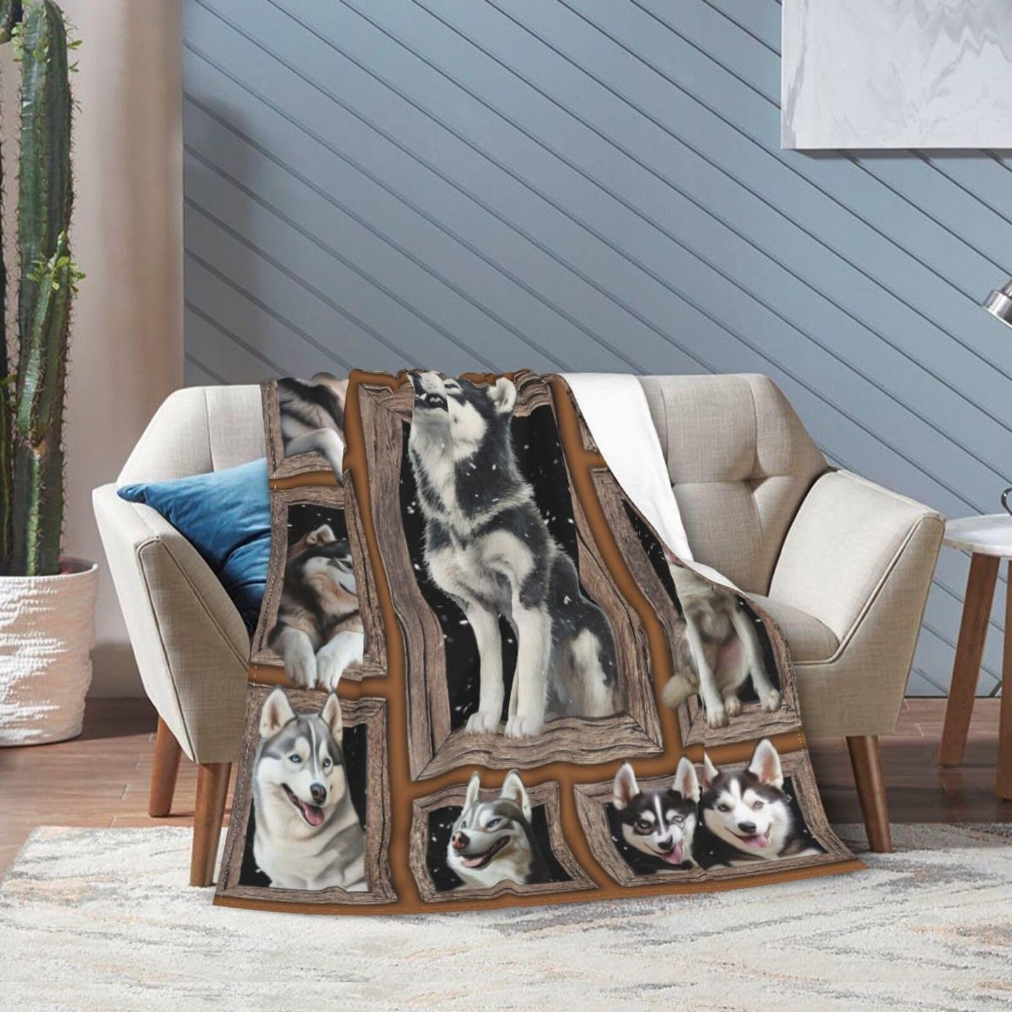 Siberian Husky Throw Blanket Funny Huskey Dogs Flannel Blankets Huskies Fuzzy Plush Super Soft Cozy Warm Decor Gifts for Boys Girls Kids Adults Men Women 40" x 50"