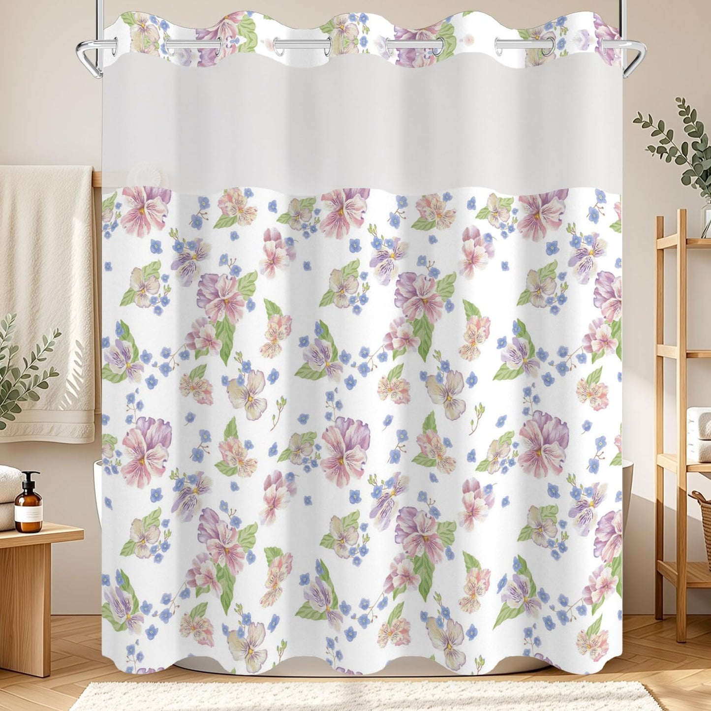 NAEMBCU No Hook Shower Curtain with Snap in Liner Set FYLX00230