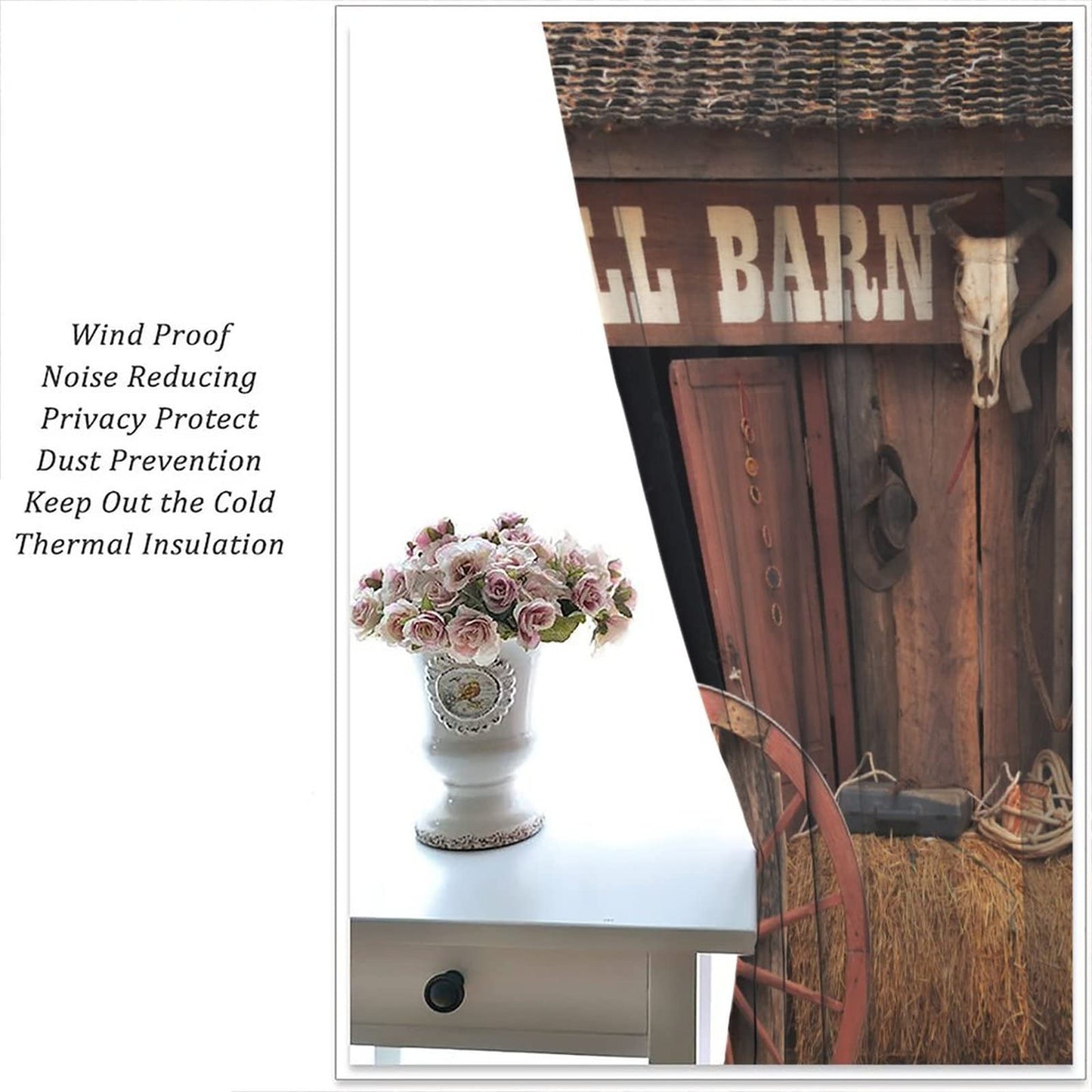 Western Curtains,Rustic Wooden House Country Cowboy Western Style Room Darkening Door Window Rod Pocket Curtain for Living Room Bedroom Kitchen Bathroom W42xL45in