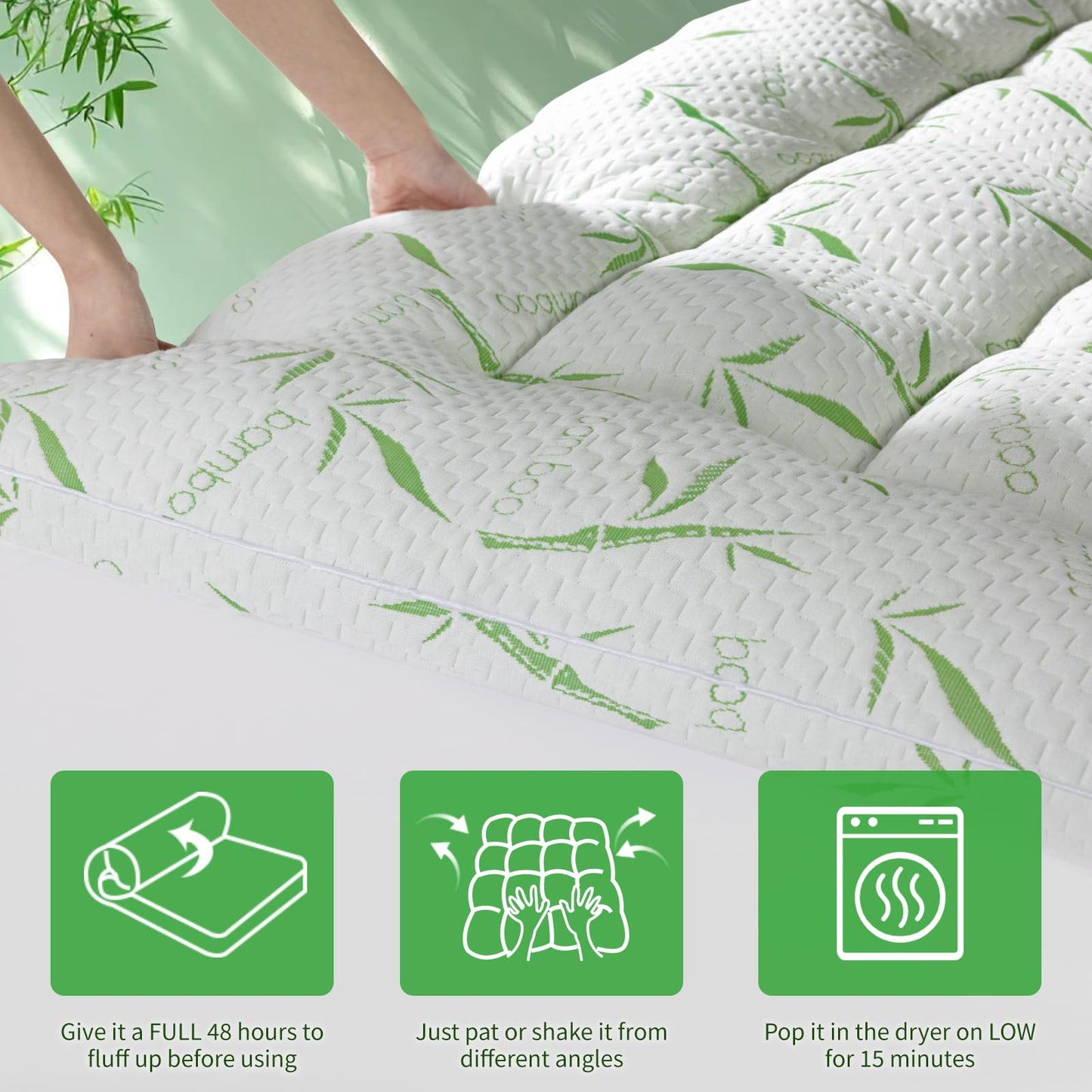 LIANLAM Mattress Topper King Size - 1500GSM 3D+7D Down Alternative Fill 3 in Pillow Top Mattress Pad, Viscose Made from Bamboo Cover, Extra Firm for Back Pain, 6"-18" Deep Pocket (78"x80")