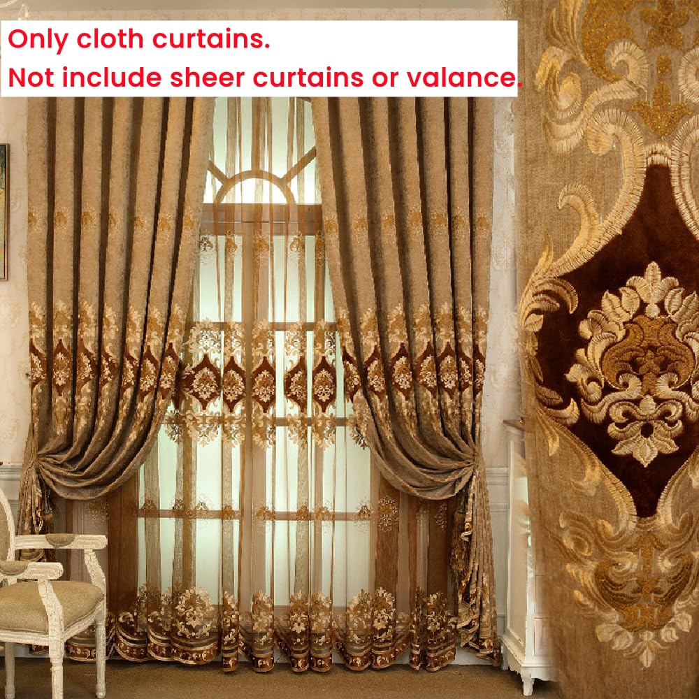 Amidoudou 1 Pair European Luxury Embroidered Curtains for Living Room Bedroom Chenille Curtains (Coffee,51x84 Inch)