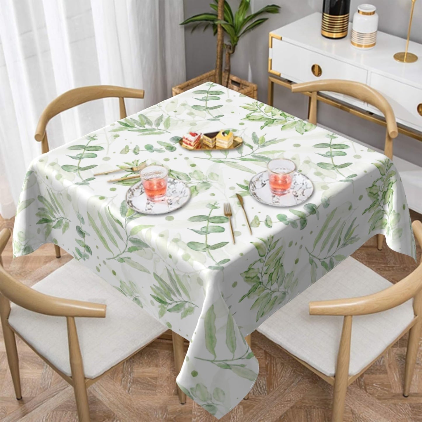 Lvhompro Spring Tablecloth 54×54 Inch Square Eucalyptus Leaf Table Cloth Water-Resistant Spill-Proof Washable Fabric Tablecover for Kitchen Dining Party Picnic Indoor Outdoor