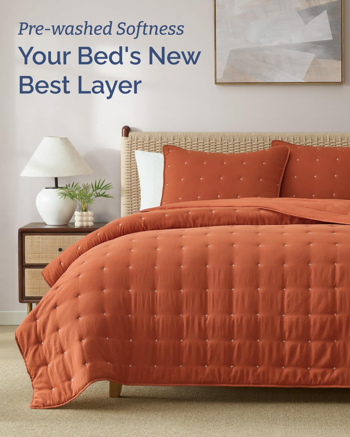 Quilts King Size - Bedspread for King Size - Lightweight Comforter Set - Quilt Bedding Set for All-Seasons - Soft, Breathable and Comfy - Summer Coverlet with 2 Pillow Shams - 106" x 96", Terracotta