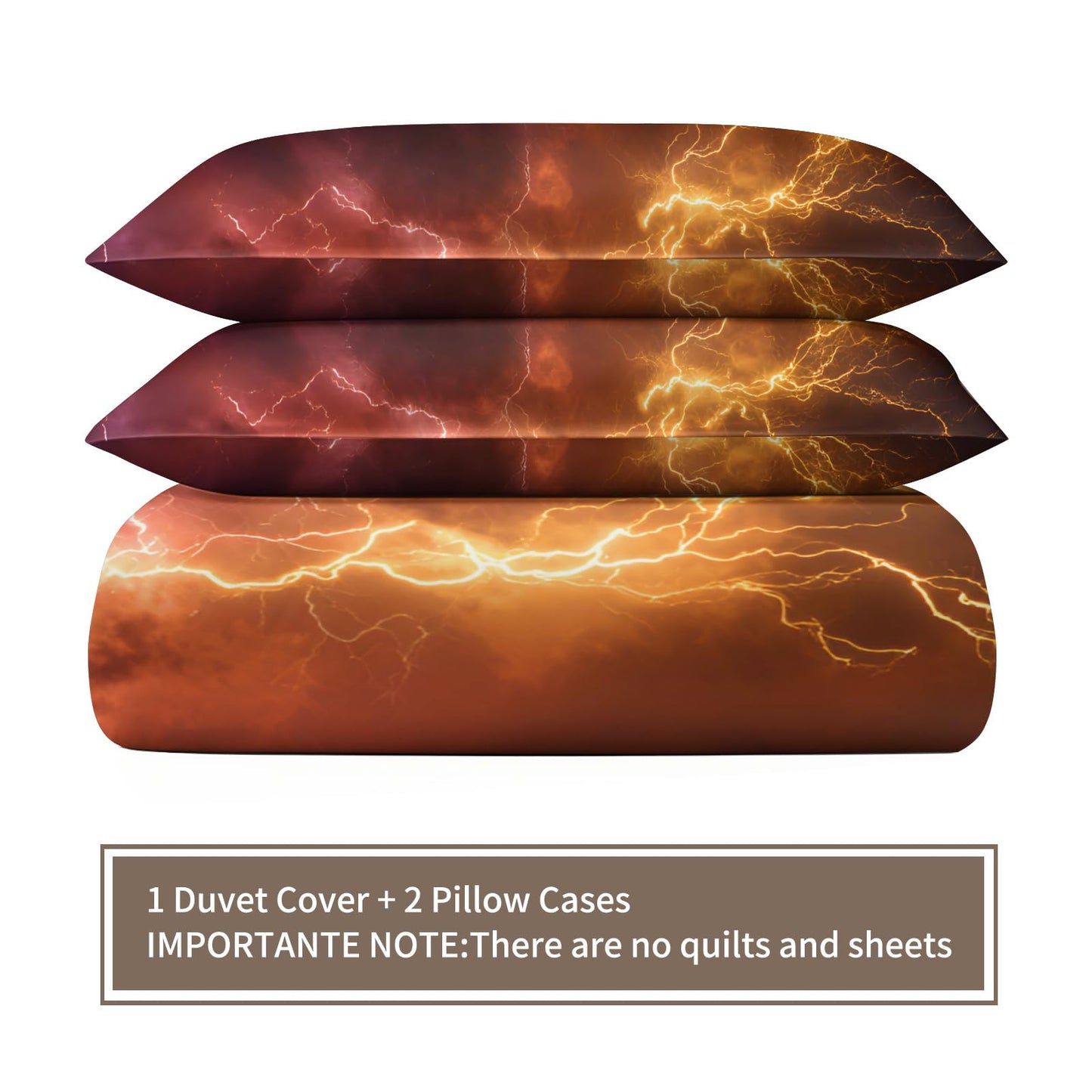 Lightning Duvet Cover Full Size, Cosmic Nebula Comforter Cover 80" x 90", Golden Lightning Bedding Set with 2 Pillowcases