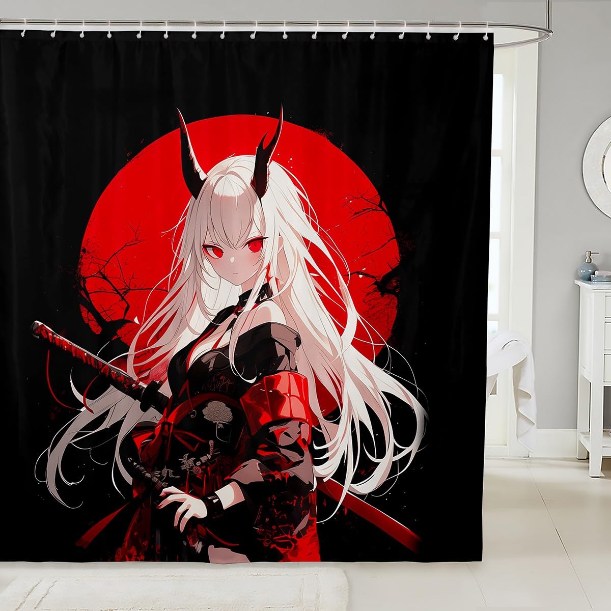 Erosebridal Japanese Anime Bathroom Accessories for Kids, Anime Girl Shower Curtain Kawaii Japanese Style Fabric Shower Curtain 72" W X 72" L Cartoon Japan Animation Waterproof Decor for Boys