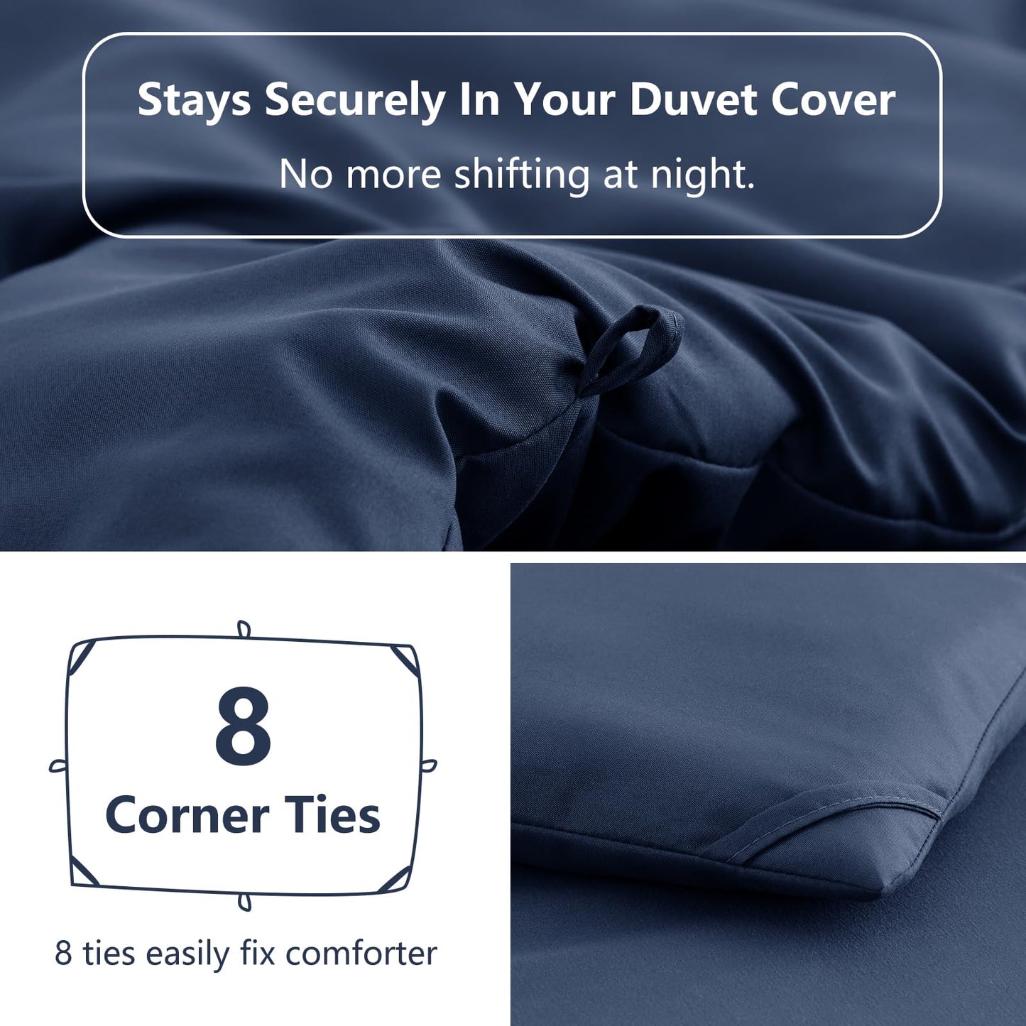 HIMEET King Comforter Set 3 Piece, 270GSM Down Alternative Fill, Oeko-TEX Certified, Quilted with 8 Corner Ties, All Season Bedroom Decor Bedding, 1 Comforter (104"x90") with 2 Pillowcases, Navy Blue