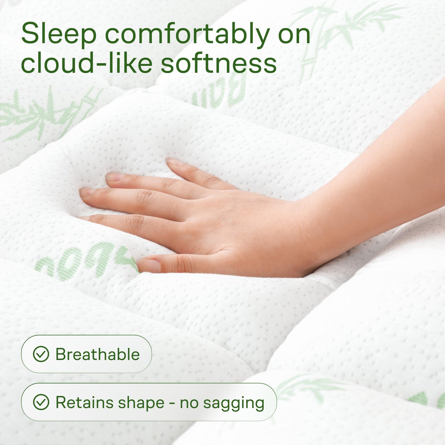 Niagara Sleep Solution Ultra Soft King Size Mattress Topper - Rayon Derived from Bamboo Pillow Top Mattress Pad for Back Pain Relief - Naturally Cooling for Hot Sleepers, Green
