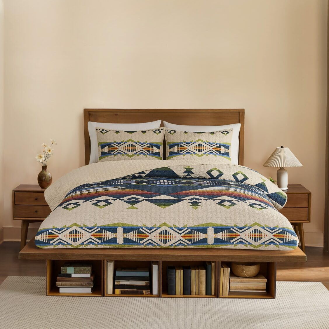 Pendleton Quilt Set – 100% Cotton 3 Piece Quilt Set with Shams, Soft Lightweight Bedding for Queen/King Size Bed, Tan Comforter Alternative, King/Queen Bedding Set (Creekside) (King)